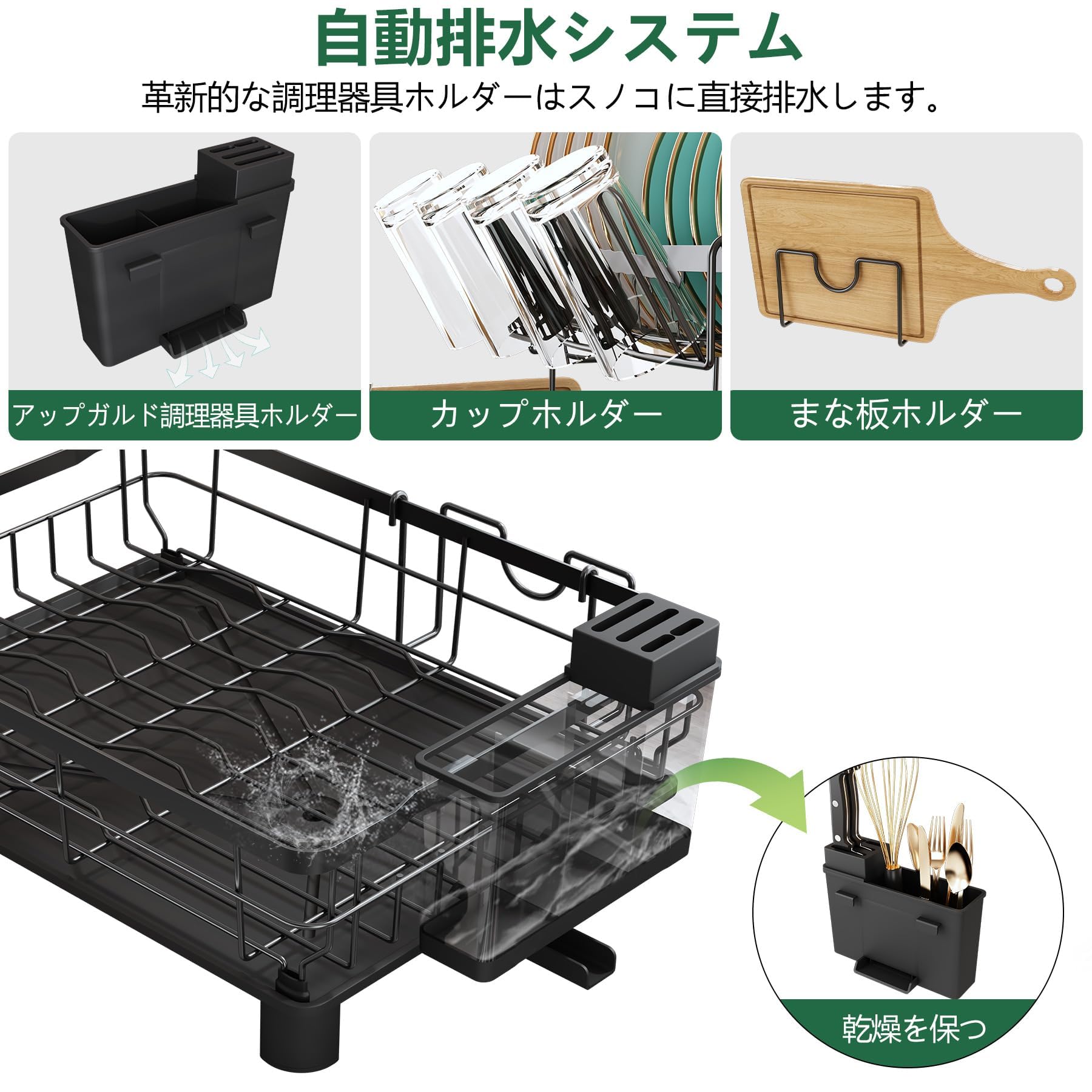 MAJALiS Dish Drainer Rack Over Sink Dish Drainer Rack Kitchen Knife Stand Chopsticks Stand Automatic Drain Air Dry Easy Assembly, 2 Tiers Black (L x W x H): 16.9 x 12.8 x 13.0 inches (42.9 x 32.5 x 33 - Image 5 thumbnail