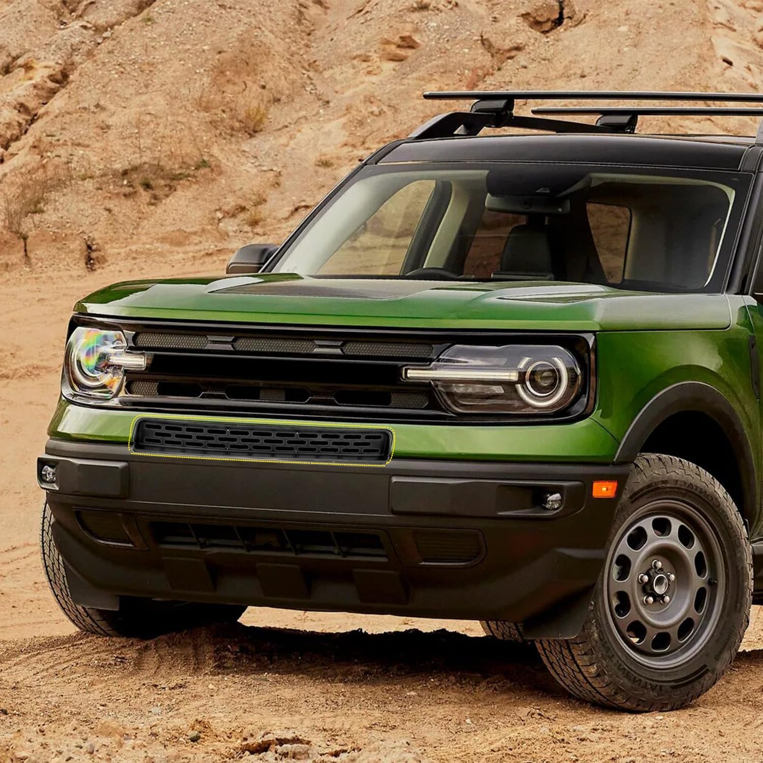 Mesh Grille Insert Compatible with Ford Bronco Sport 2021 2022 2023 2024, Front Grille Guard Cover Exterior Accessories (3PCS, Glossy Black)