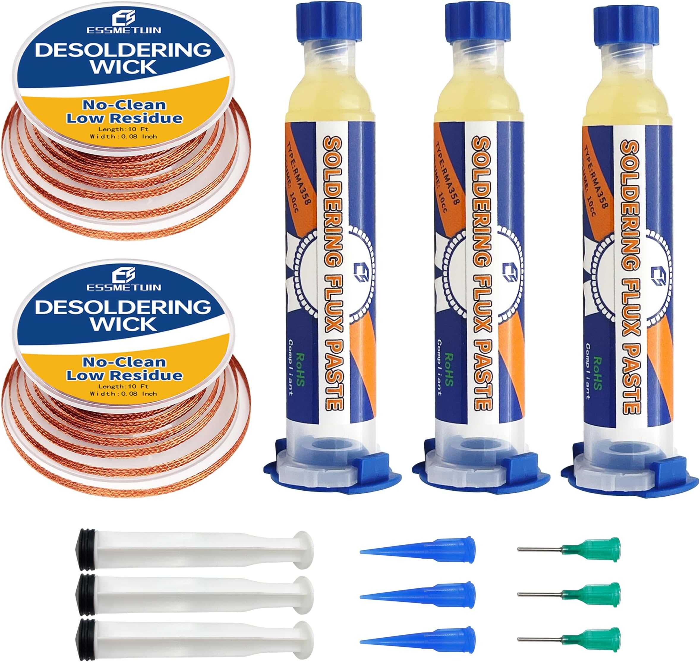 Desoldering Wick and Soldering Flux Paste for Electronics Repair, No Clean Flux, Solder Removal Kit