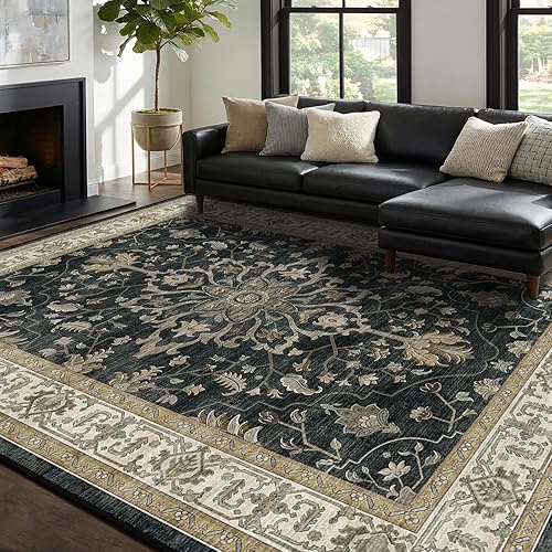 RELEANY Area Rugs 8'x10' Washable Vacuum Cleaner Friendly, Non-Slip, Floral