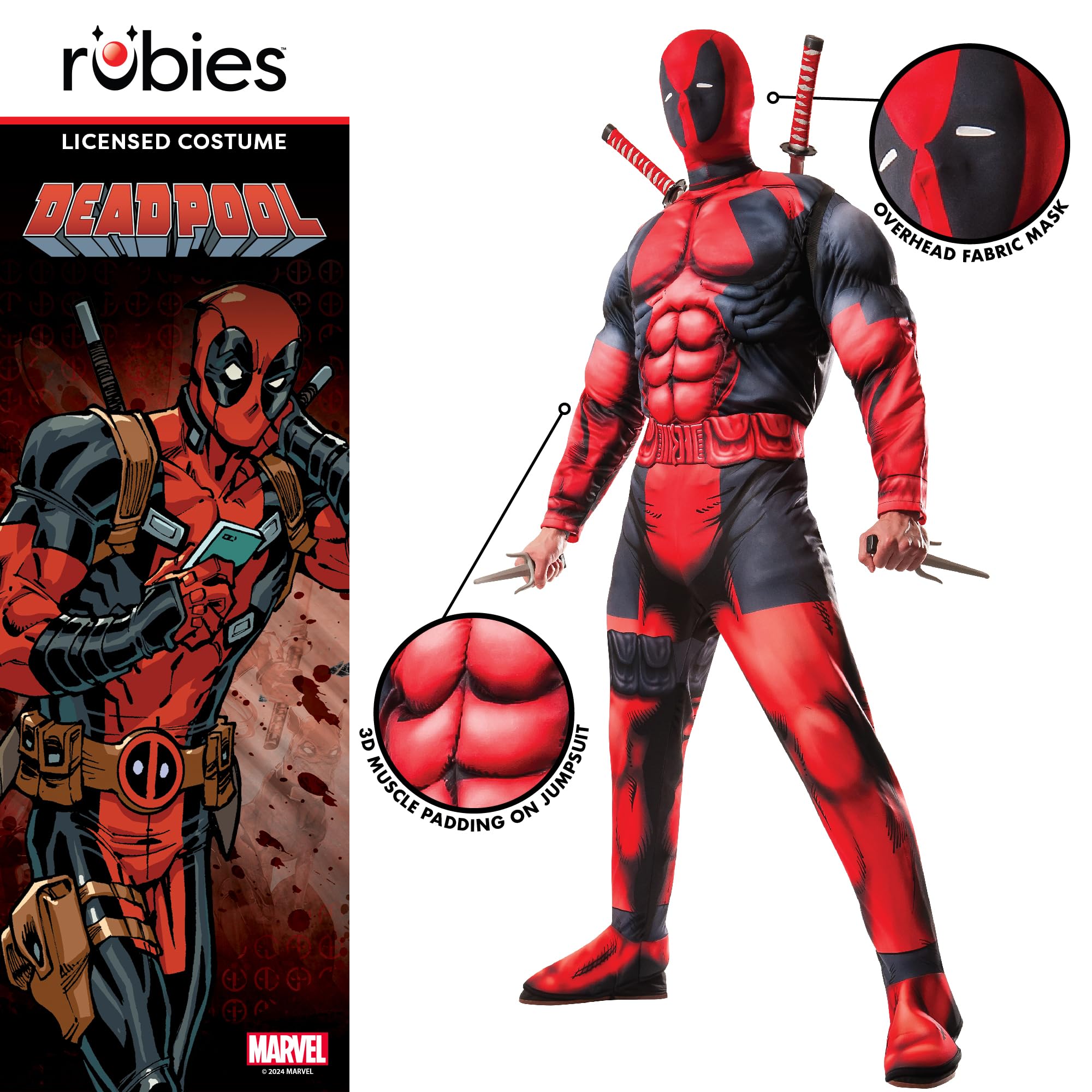 Rubies 810109BDLSTD000 Deadpool Deluxe fantazyjna sukienka dla dorosłych, męska, kreskówka, Multi, STD Halloween
