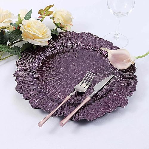 Miniatura 9 de Efavormart - Paquete de 6 platos de carga redondos de plástico morado de 13 pulgadas, con borde con volantes, para bodas, eventos