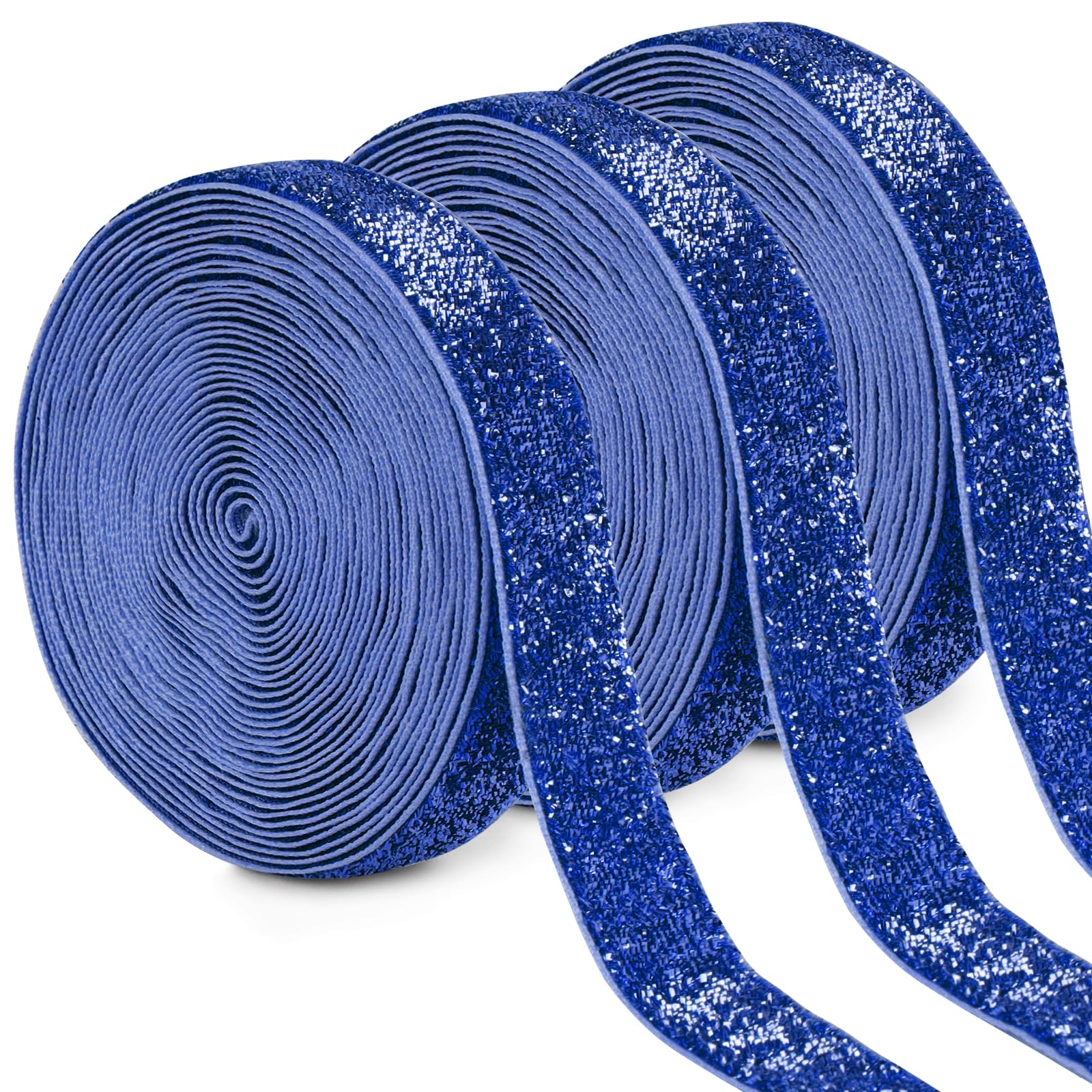 Uiopa 3 Rolls Glitter Royal Blue Velvet Ribbon 15mm x 4.5m Single-Sided Velvet Vintage Gift Ribbon Fabric Trim for Gift Wrapping, Wreaths, Flower Bouquets, Home Decor, DIY Crafts