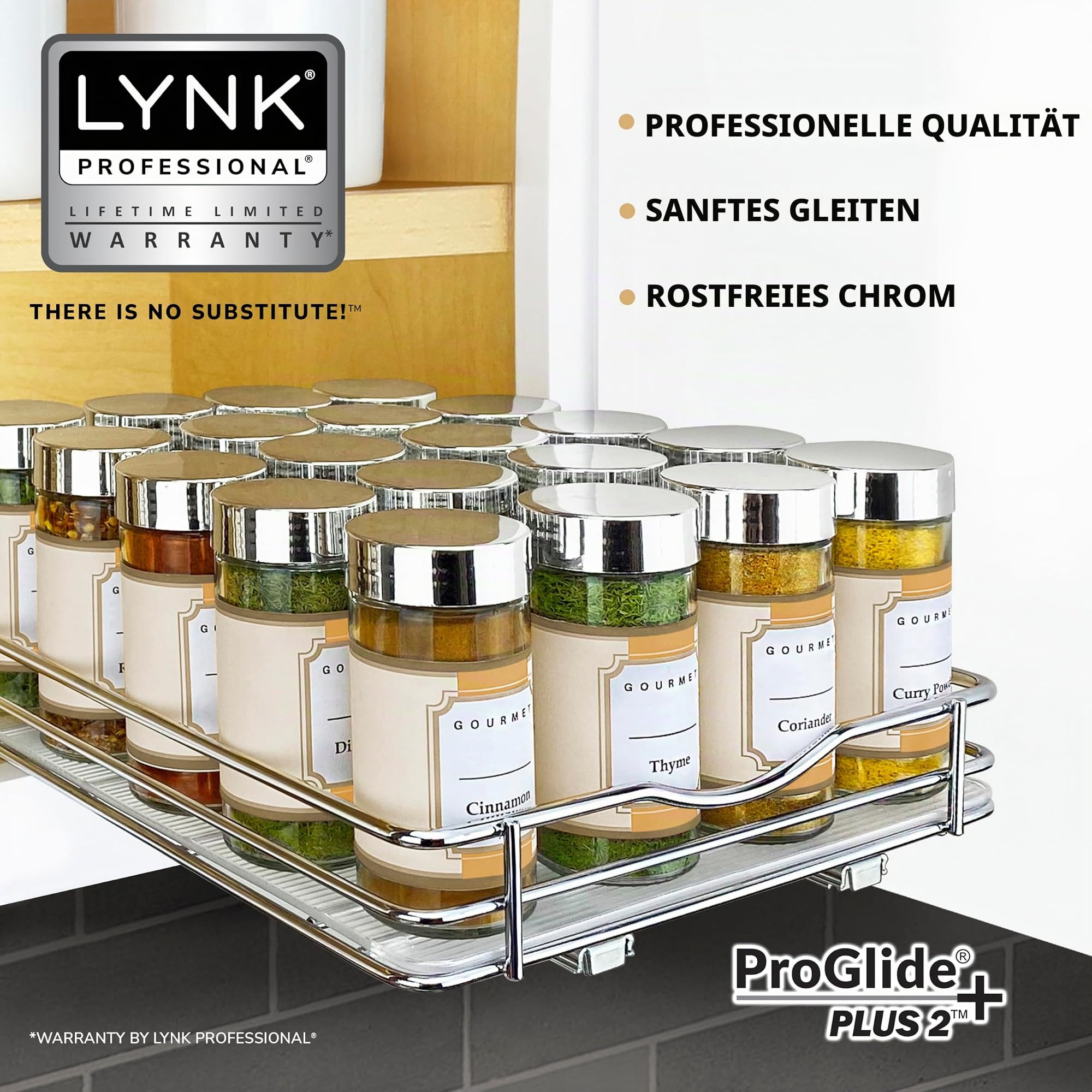 Lynk Professional® Gewürzregal-Organizer zum Herausziehen für Schrank, 21,6 cm Breite, ausziehbares Regal, ausziehbares Gewürzregal, Chrom