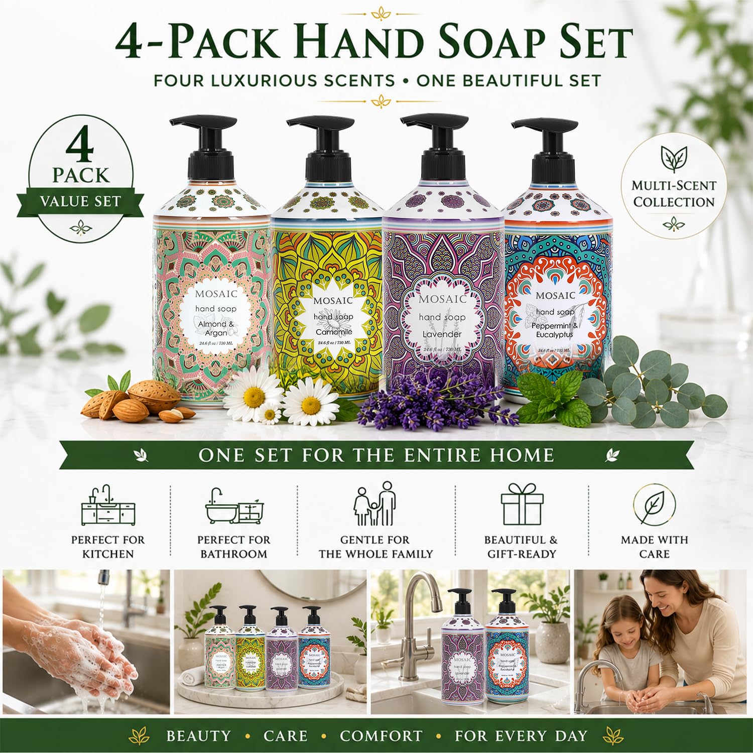 Mosaic Liquid Hand Soap Gift Set with Natural Oils