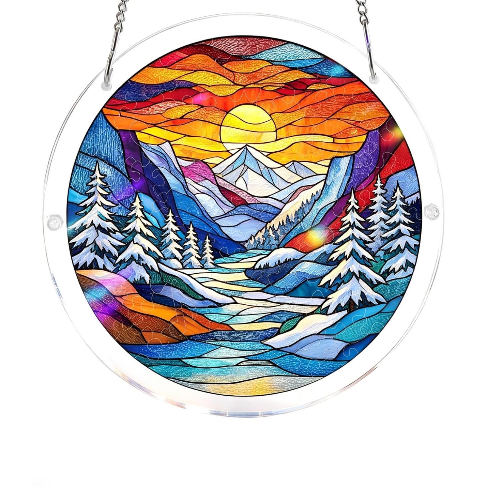 Acrylic Puzzles Suncatcher Window Hanging, 7.4 Inch DIY Suncatcher Kits for Doors Garden, Stained Glass Acrylics Sun Catcher Puzzle for Women & Men Birthday Home Decor (#08)