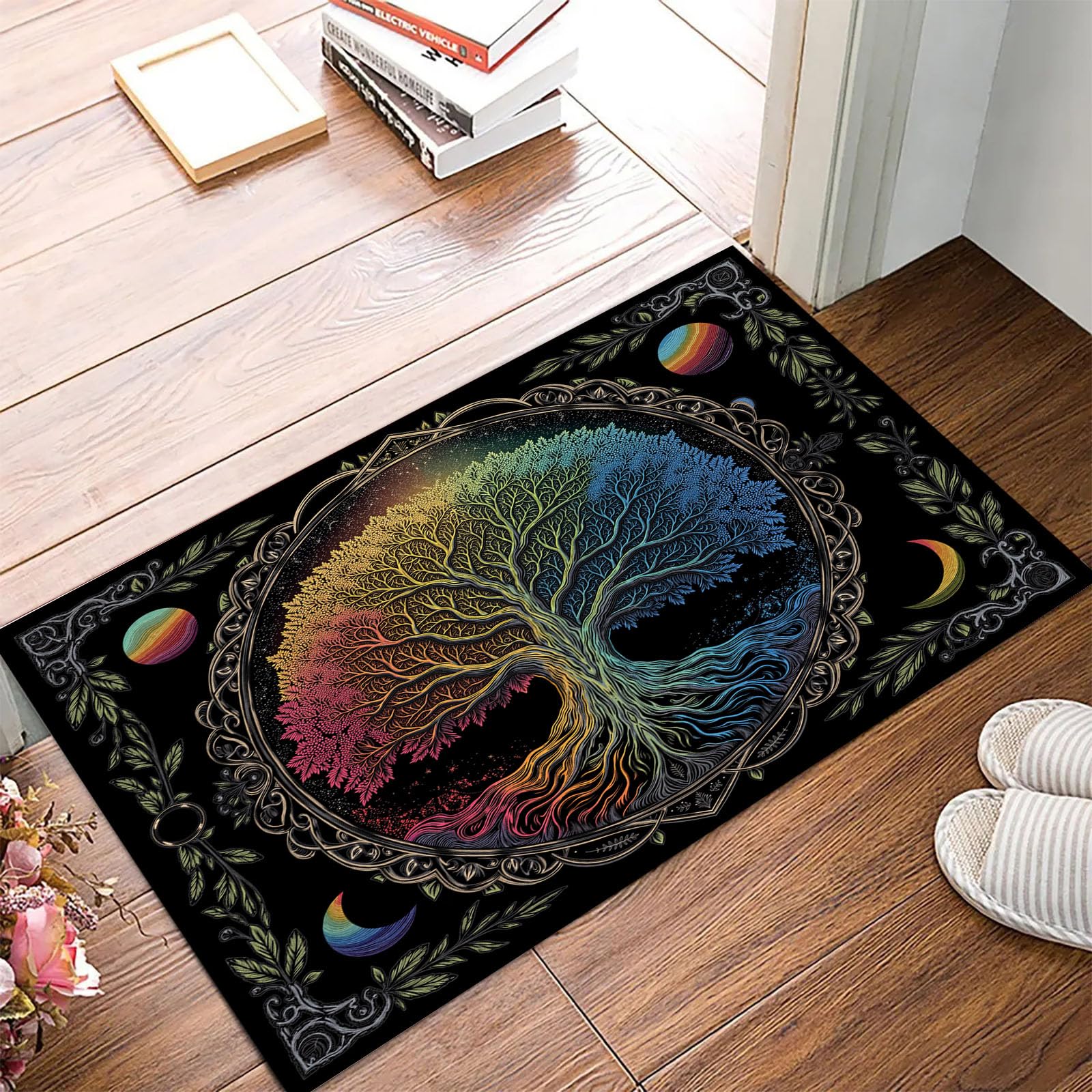 Tapis de porte d'entrée arc-en-ciel fantastique lavable 80x120cm pour sol de salon