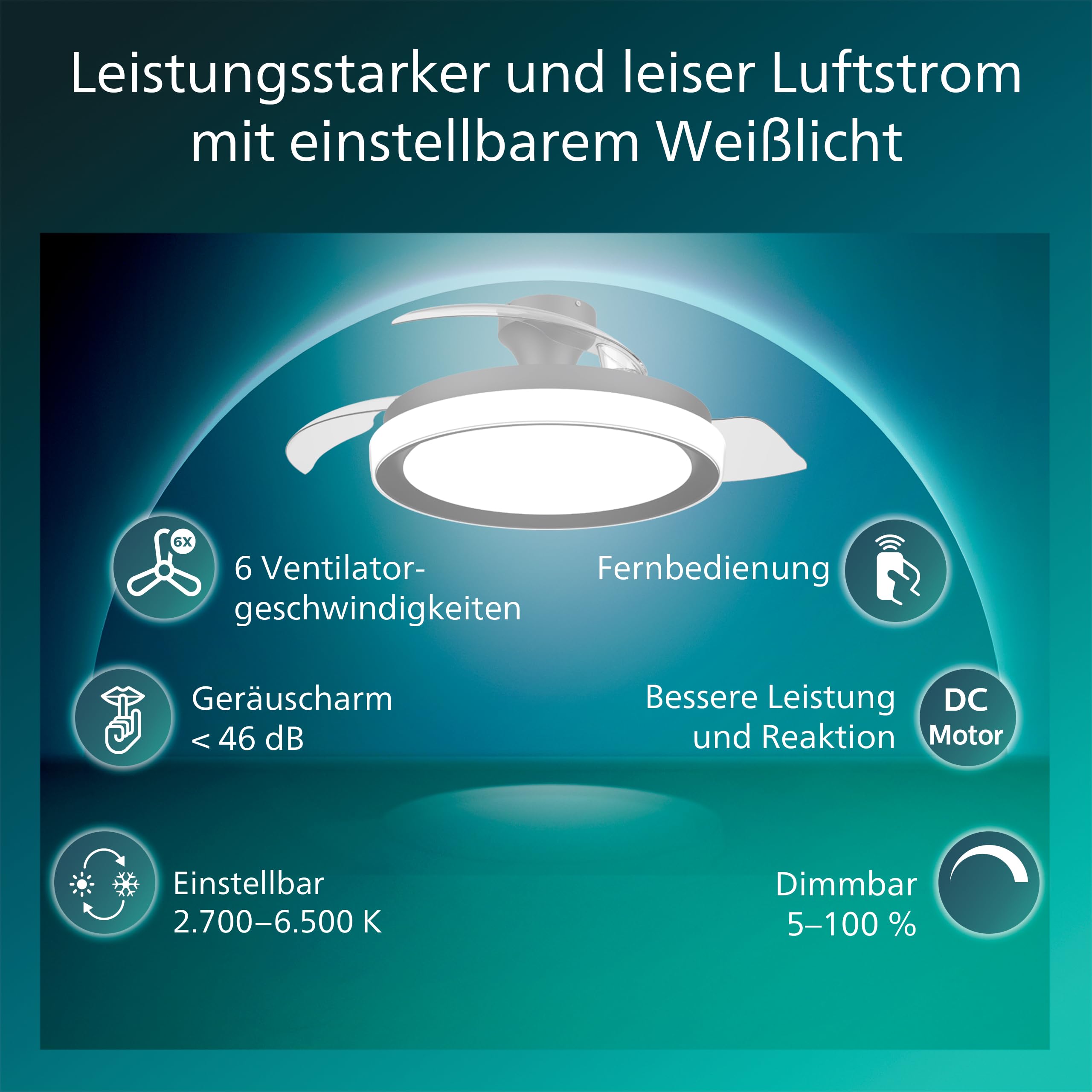 Philips Bliss Deckenventilator mit LED-Licht, 106 cm, 4.500 Lumen, dimmbar, Fernbedienung, Schwarz