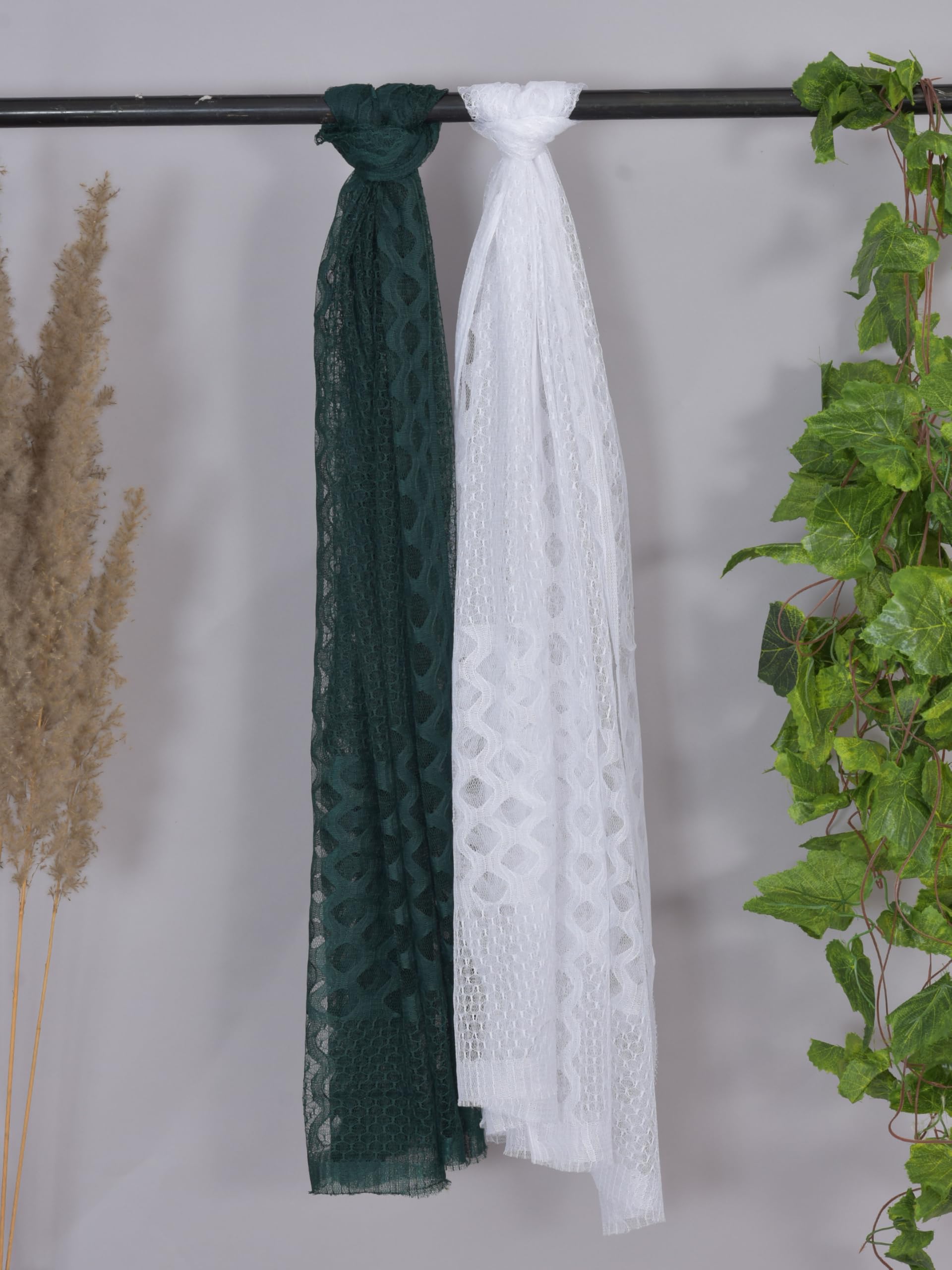 Nakoda Creation Net Self Design Women Dupatta (Super Net Dupatta 2-Dark Green&White) - AB5795-picture-48