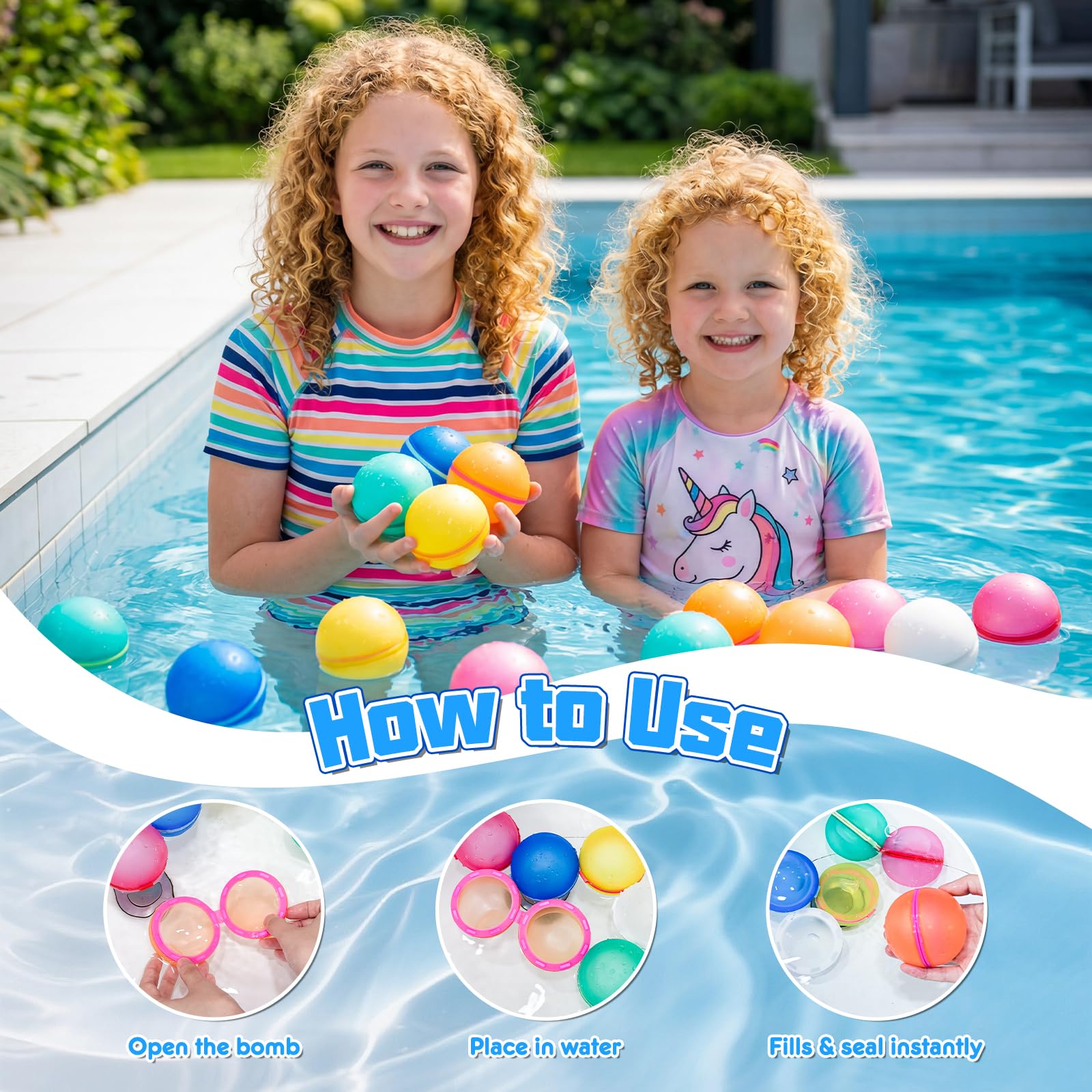 Magnetische Wasserbomben Wiederverwendbar 8 Stück, Silikon Wasserbomben Selbstschließend, Sommer Wasserspielzeug für Garten, Pool, Strand & Party