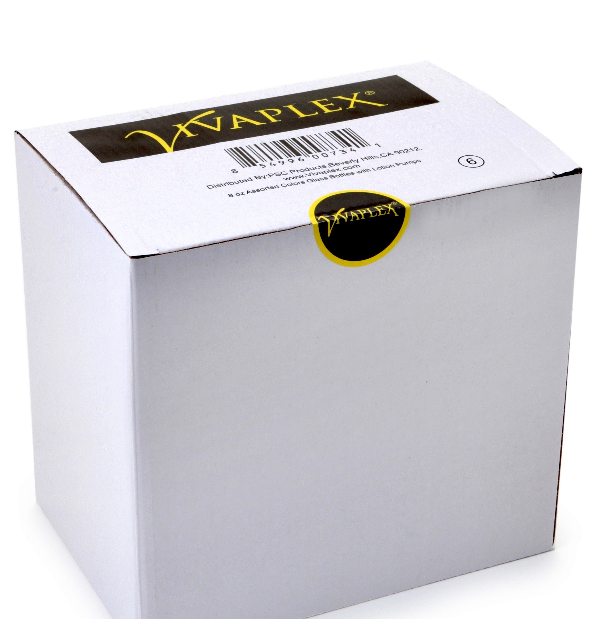 Vivaplex, 6, duże, 230 ml, puste, różne kolory, szklane butelki z czarnymi pompkami do balsamu..