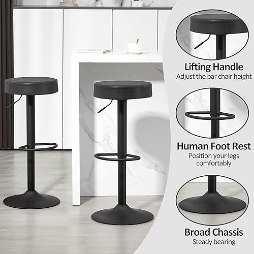 Miniatura 7 de Finnhomy Juego de 2 taburetes de bar de altura de mostrador, taburetes de bar giratorios con reposapiés y espalda descubierta, taburetes de bar