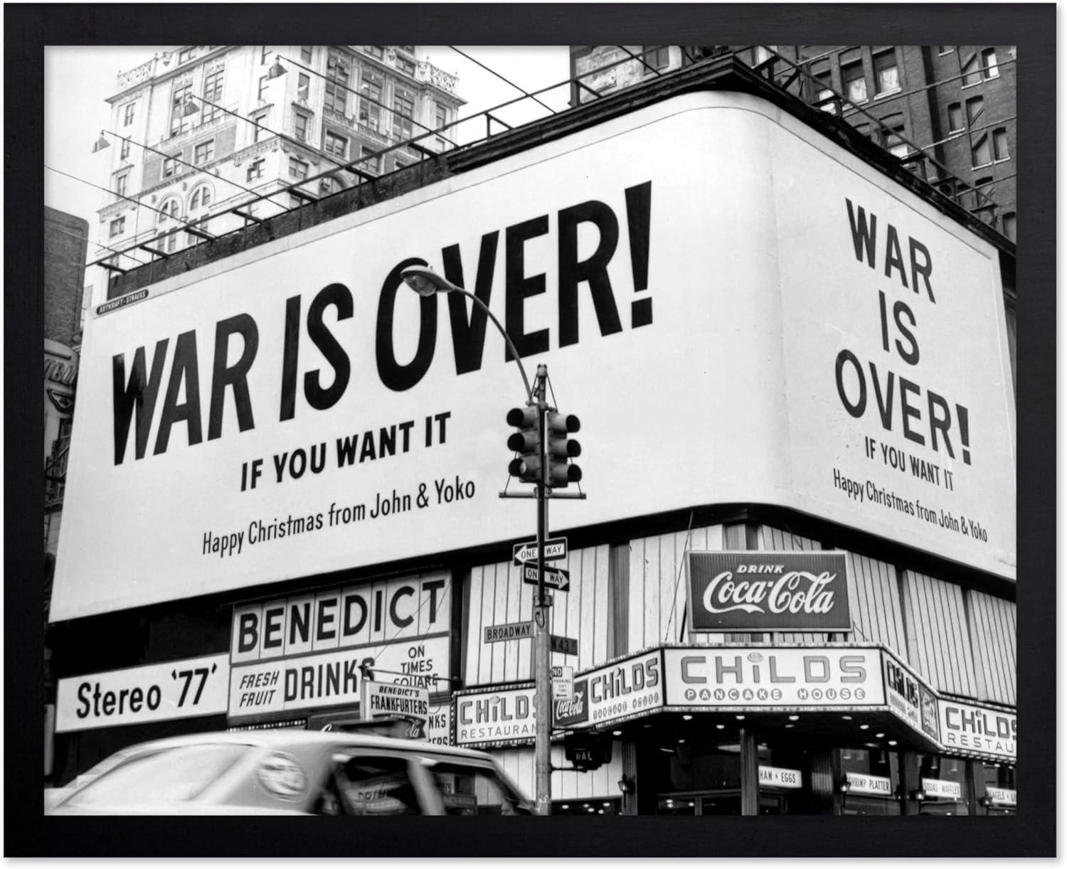 Poster Master New York Times Square Print - War is Over Poster - City Billboard Art - Black and White Photography Wall Design - Great Living Room or Bedroom Wall Décor - 11x14 Black Framed