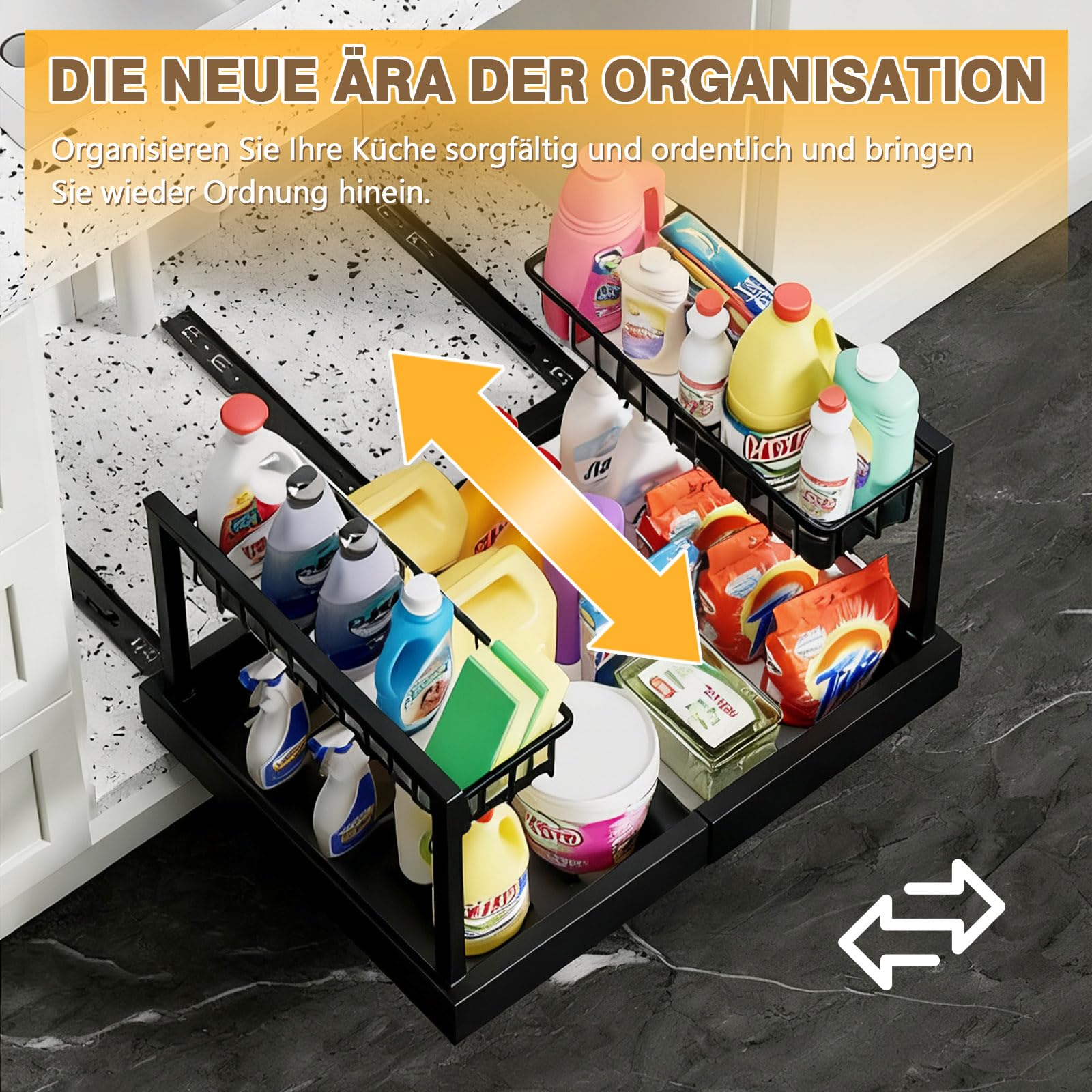 TWSOUL Organizador de armario extensible de 2 niveles debajo del lavabo, organizador de cocina, longitud extensible de 32 a 52 cm, para armario y baño, sistema de organización de armario
