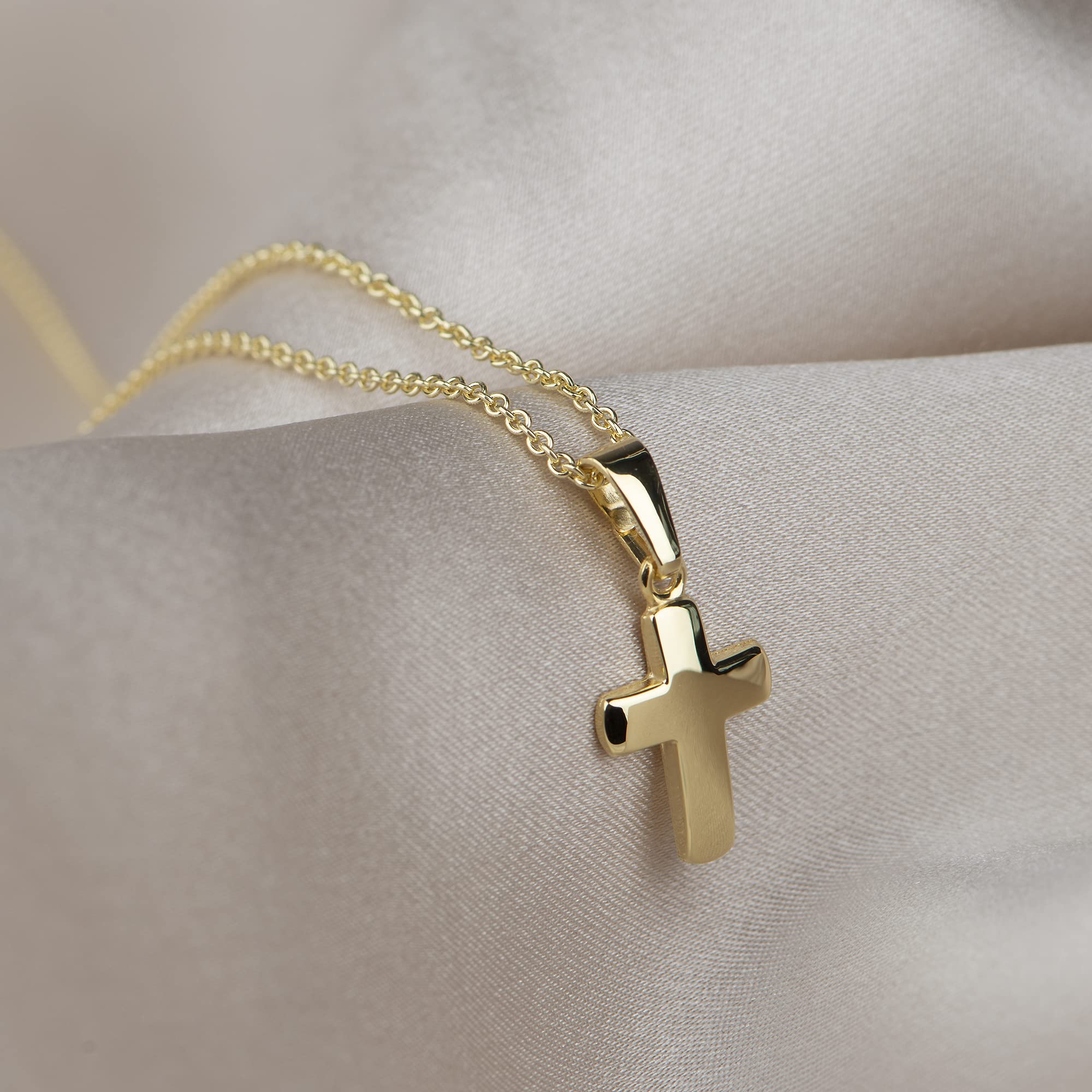 Colgante infantil cruz brillante 12 mm cadena 36/38 cm plata de ley 925 chapado en oro