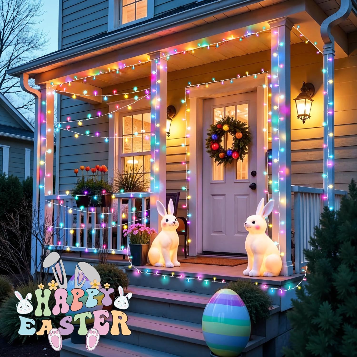 Pastel Easter Lights String Battery Operated Total 100LED for Easter