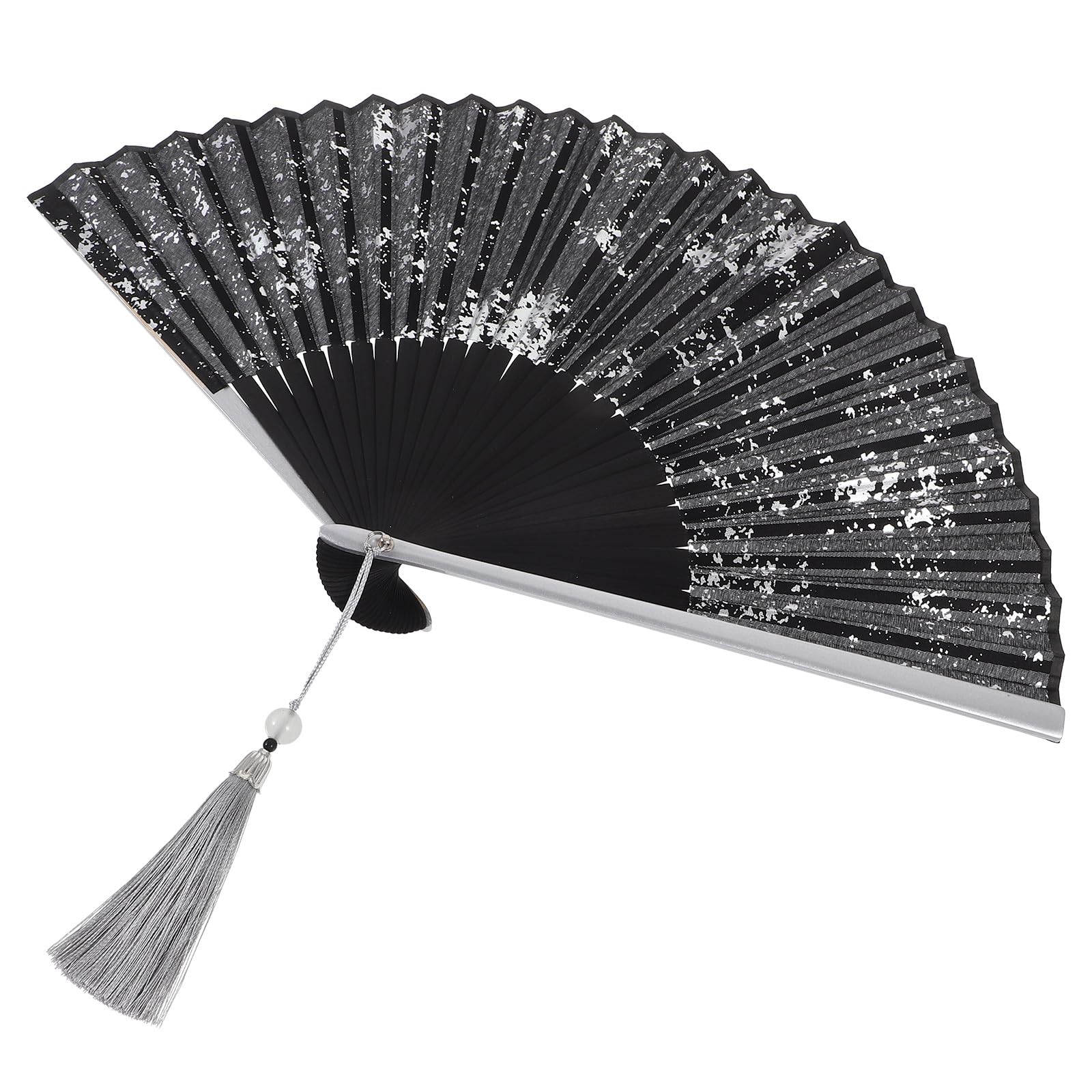 Éventail pliant en soie véritable ventilateur portable été noir