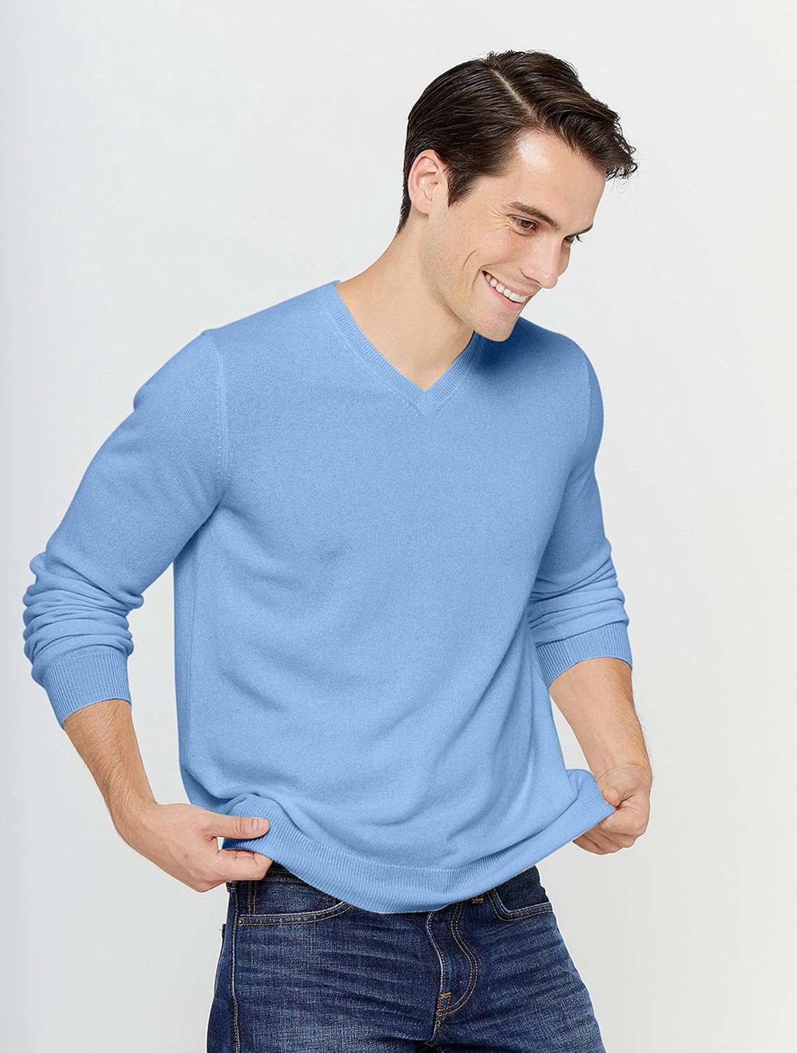 State Cashmere Men's Essential V-Neck Sweater 100% Pure Cashmere Classic Long Sleeve Pullover - Image 5