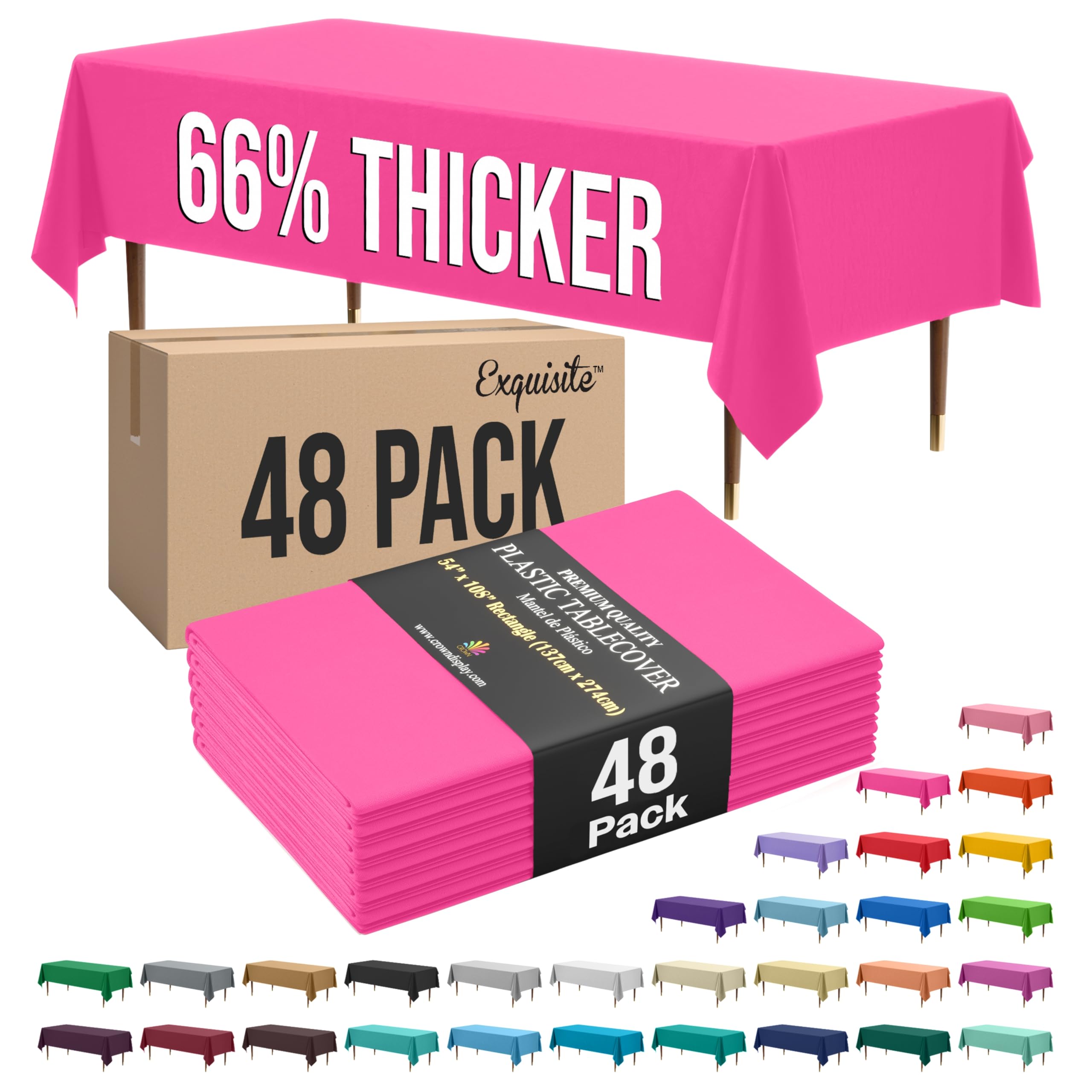 Exquisite 66% Thicker Hot Pink Rectangle Tablecloth 54"x108" - 48 Pack