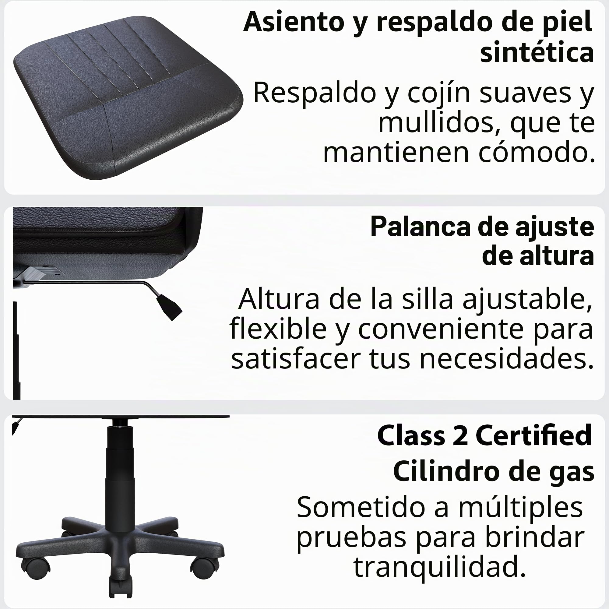 Vida Designs Morton - Silla de Oficina ejecutiva de Cuero de Altura Ajustable con Brazos y Ruedas para Trabajo en casa y Estudio (Negro)