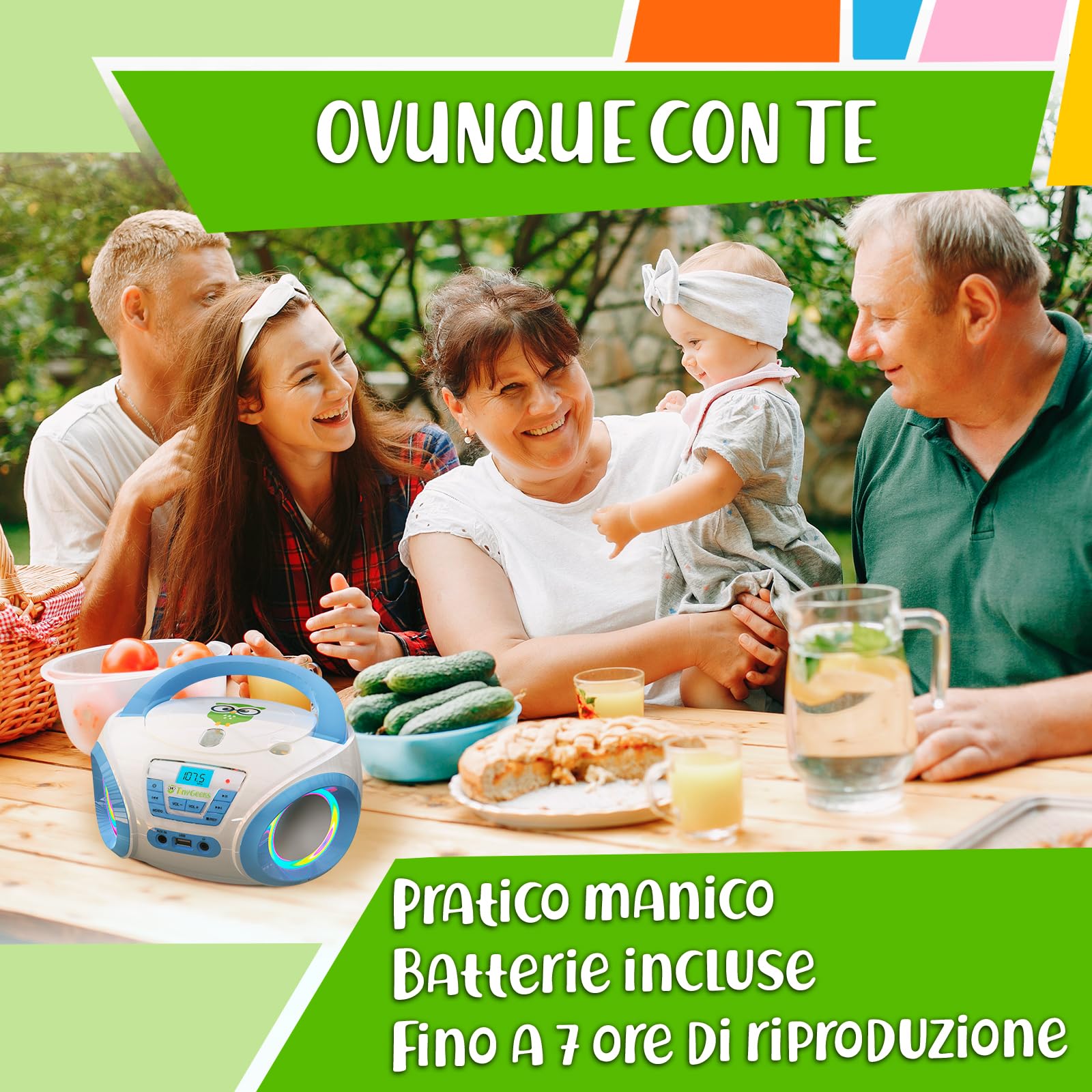 TinyGeeks Tunes CD PLAYER - NUOVO + Radio FM + Batterie incluse + LETTORE CD BAMBINI con altoparlanti + Regalo perfetto per bambini - Bianca