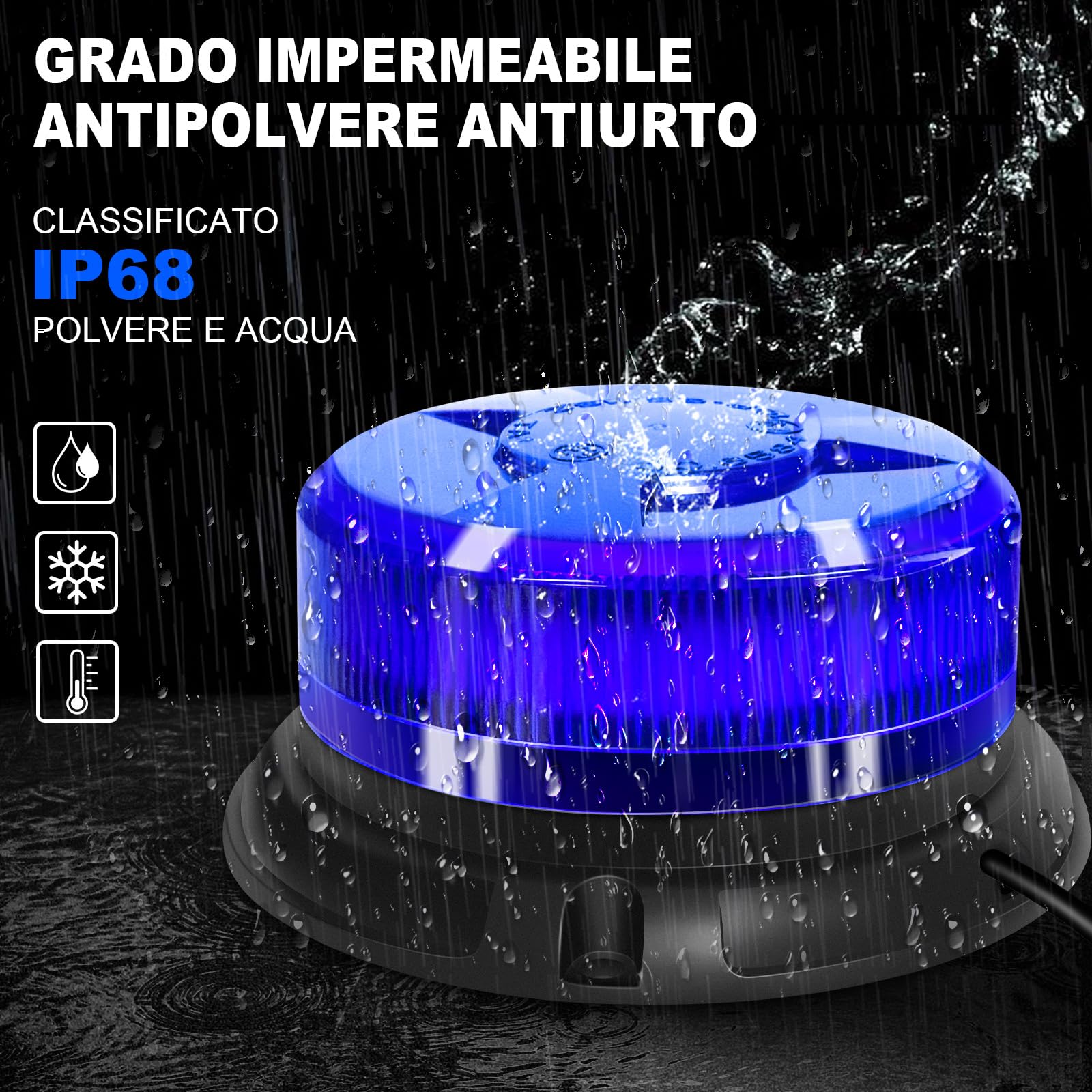 antom lampeggiante blu,12V-24V LED lampeggiante led 9 Modalità Luce LED Stroboscopica Impermeabile con 3m Cavo Alimentazione Base Magnetica Lampeggiante Auto per Camion Trattore