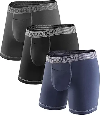 DAVID ARCHY Cotton Mens Underwear Soft Breathable Moisture-Wicking Horizontal Fly Boxer Briefs for Men 3 Pack