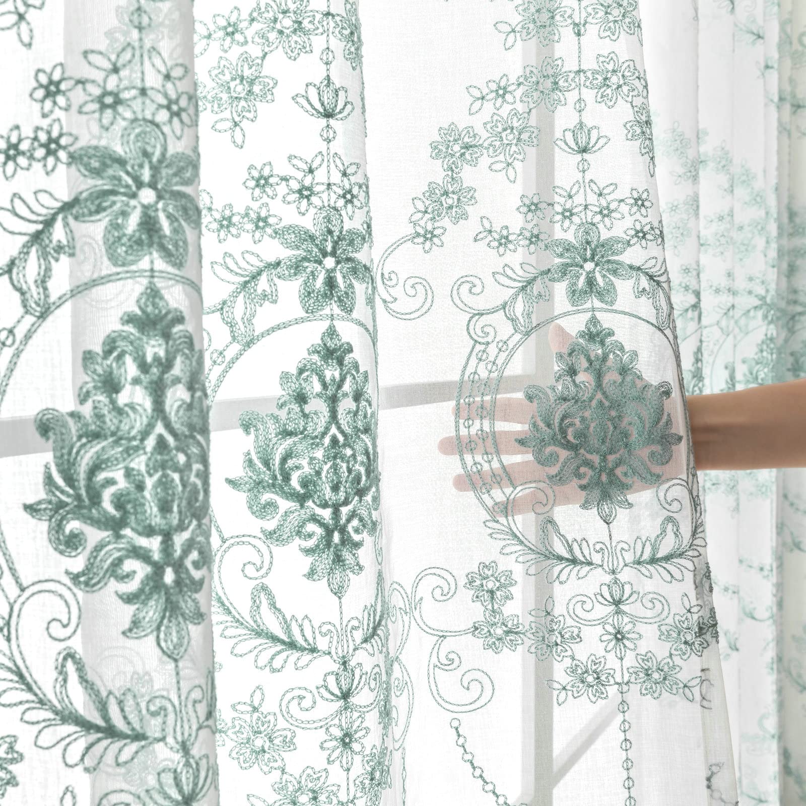 Gualiy Lot de 2 Rideau Salon Fenetre, Rideaux Motif de Broderie Rideau 137 x 214 cm Bleu Lac Rideau pour Salon, Chambre à Coucher