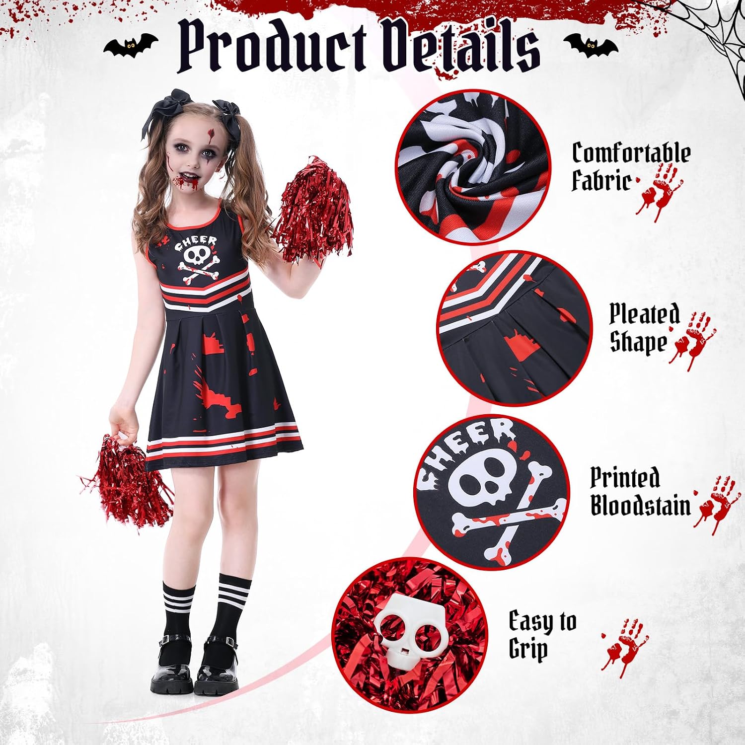 10Pcs Halloween Zombie Cheerleader Costume for Girls Party
