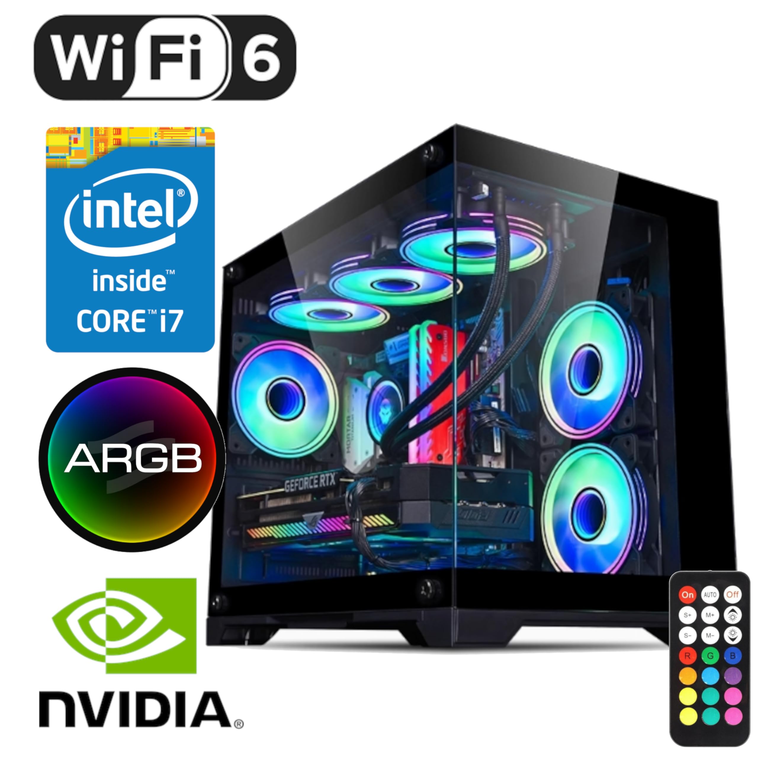 Gaming PC Desktop Computer – i7 11th Gen up to 4.9 GHz 16 Threads, RTX 2080 8GB, 32GB DDR4 RAM, 1TB NVMe SSD, Wi-Fi 6 & BT 5.4, 9× ARGB RGB Fans, Win11, 650W PSU, VR Ready Streaming Gaming Tower