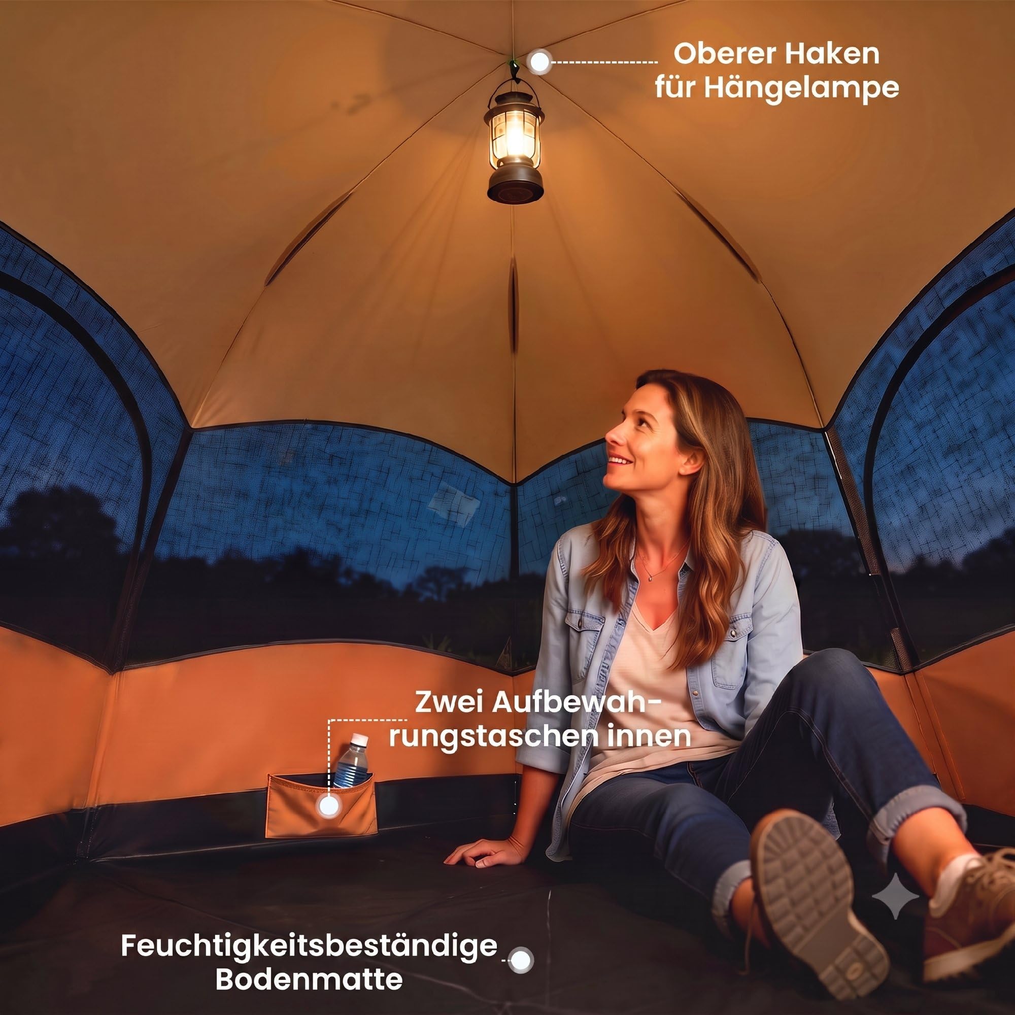 Outsunny Instant-Pop-Up-Zelt Zelt für 4 Personen, mit Bodenplane 2 Türen | Outdoor Familienzelt wasserdicht sechseckig 4 Jahreszeiten Kuppelzelt mit Moskitonetz Tragetasche Orange