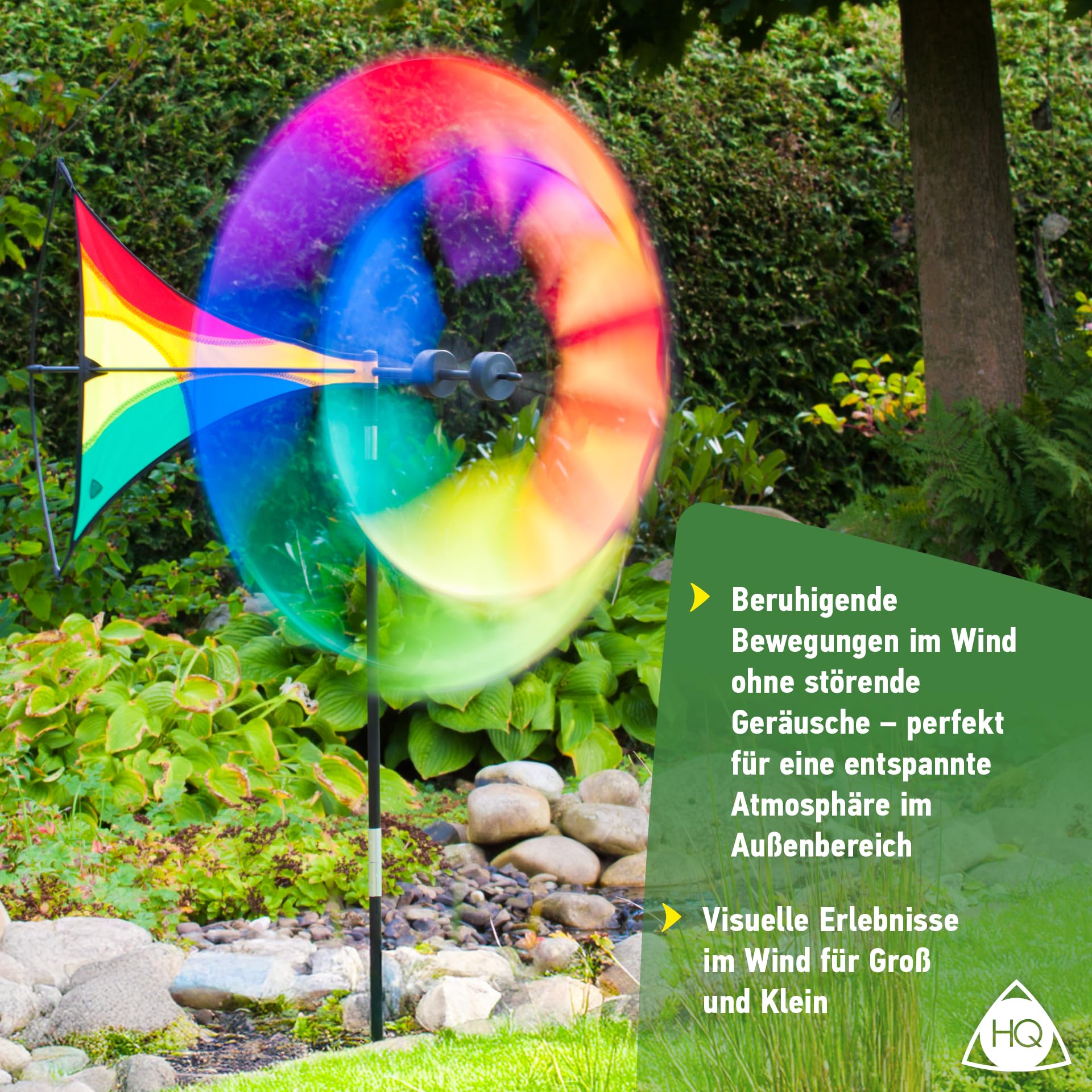 HQ Design Windspiration - Windmill, UV-beständige und wetterfeste Windspiel Deko für Garten, Terrasse und Balkon, Windrad inkl. Standstab (Mini Duett)