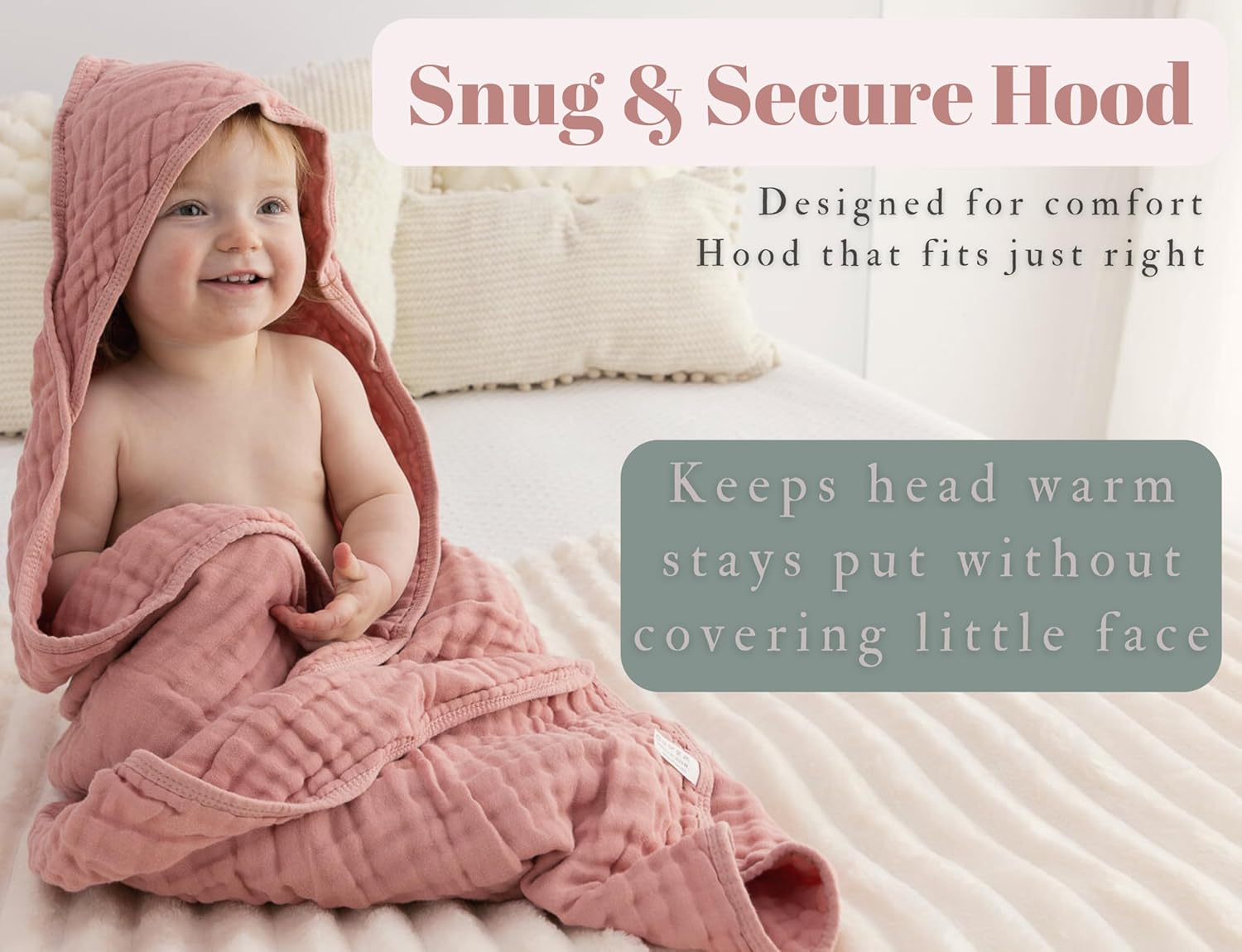 2 Pack Hooded Baby Towel Set Ultra Soft Absorbent Muslin Cotton Bath Towels 35x35 Inches for Newborns, Infants, Toddlers & Kids Ideal Baby Gift Registry Essential (Pink, 35" x 35" (90x90 cm))