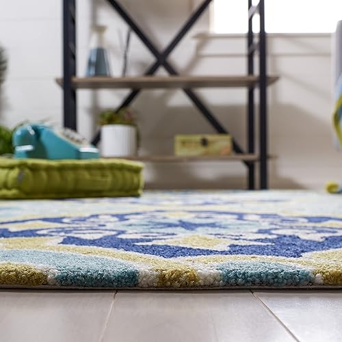 Miniatura 10 de SAFAVIEH Four Seasons Collection FRS231B - Alfombra floral con gancho a mano, 8 x 10 pies, color azul marino y azul