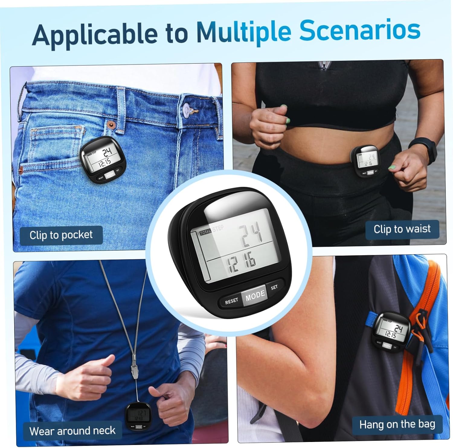 Sensor Portable Walking Pedometer with Clip Durable Plastic Step Counter for Outdoor Fitness Day Memory Accurate Step Tracking for Men Women