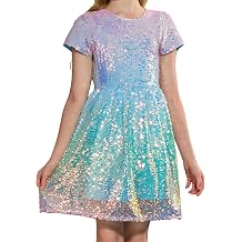 Girls Sequin Dress Short Sleeve Prom Party Formal School Graduations Fancy Dresses Size 4-12