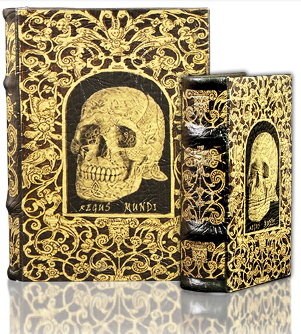 Decorative Skull Jewelry Box & Book Box Set of 2 - Large Faux Wooden Book Boxes Hide Your Keepsakes - Celtic Skull Regis Mundi "King of Death" - Gorgeous - Get Tons of Compliments