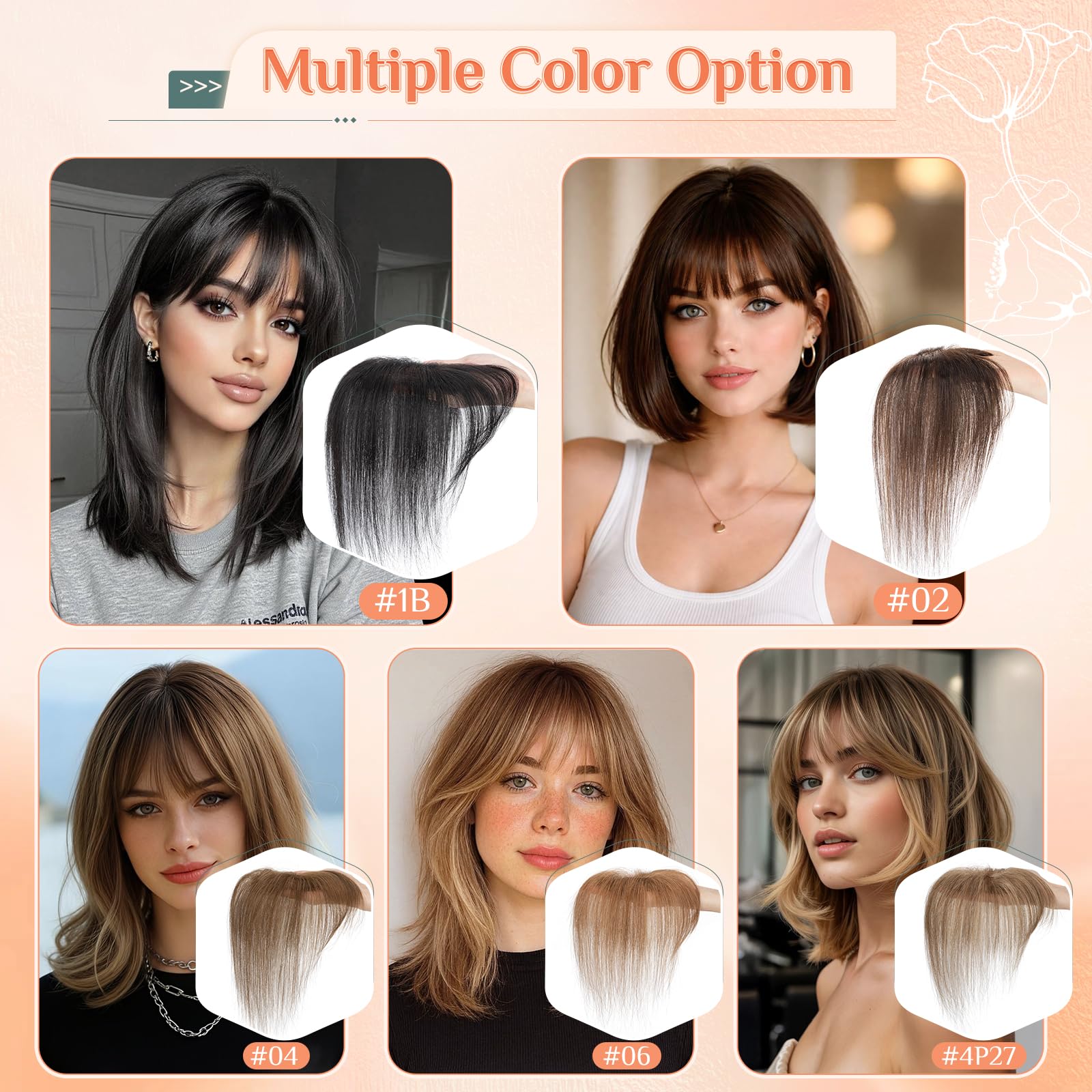 Benehair Haar Toppers für Frauen Echthaar Topper für Dünner Werdendes Haarteil #04 Schokoladenbraun Leichtes Toupets für Frauen Mit Pony-14g 27 CM