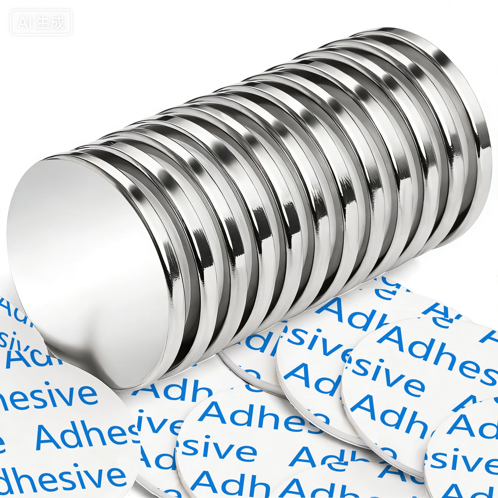 FINDMAG 4 Stück Neodym Magnete 30 x 3 mm, Neodym Magnet Stark, 8 kg Ziehen Starke Magnete für Magnettafel, Selbstklebend Stark, Kühlschrankmagnete, Seltenerdmagnete mit doppelseitigem Klebstoff