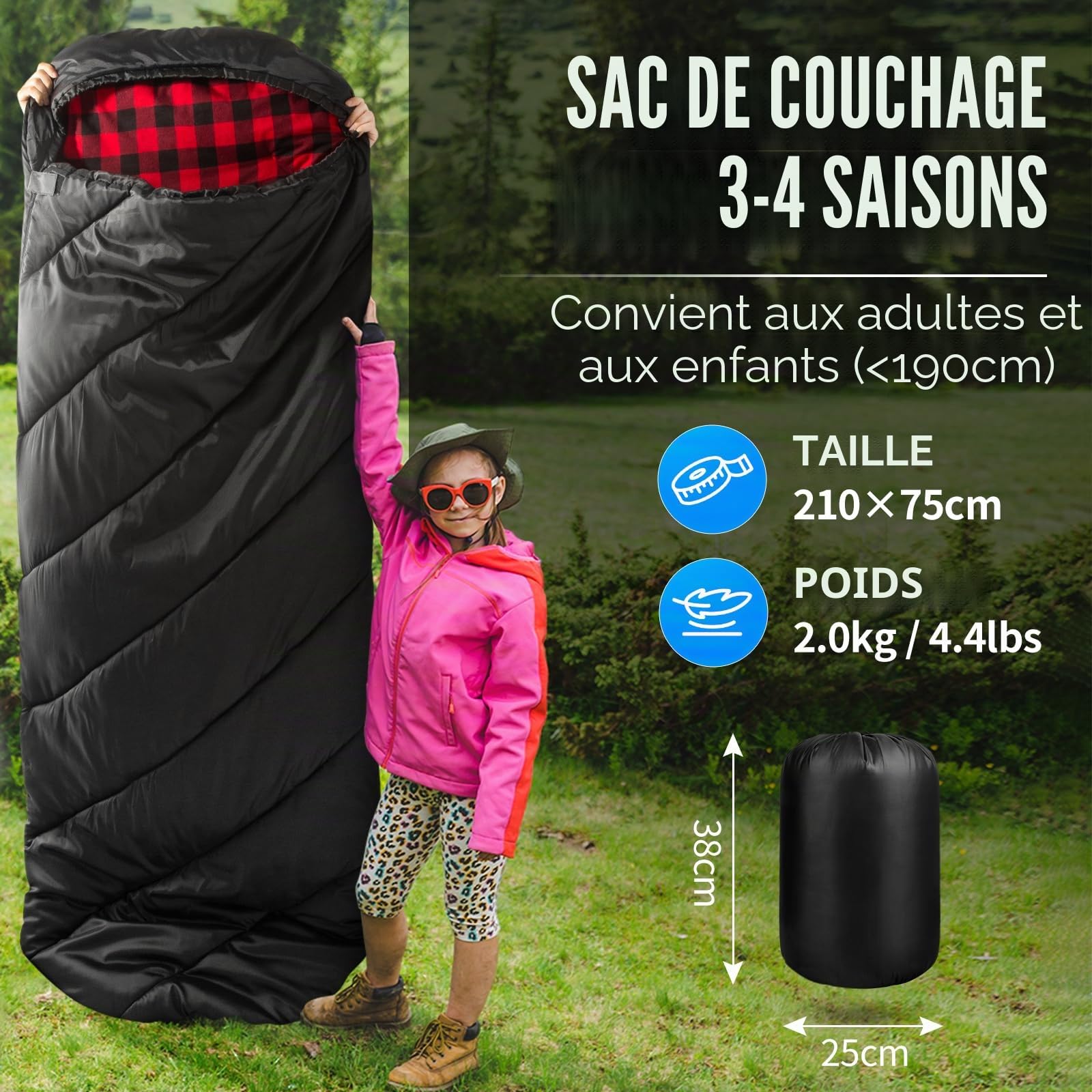 Bessport Sac de Couchage 3-4 Saisons en Flanelle Chaud Imperméable Ultra Léger pour Camping Randonnée