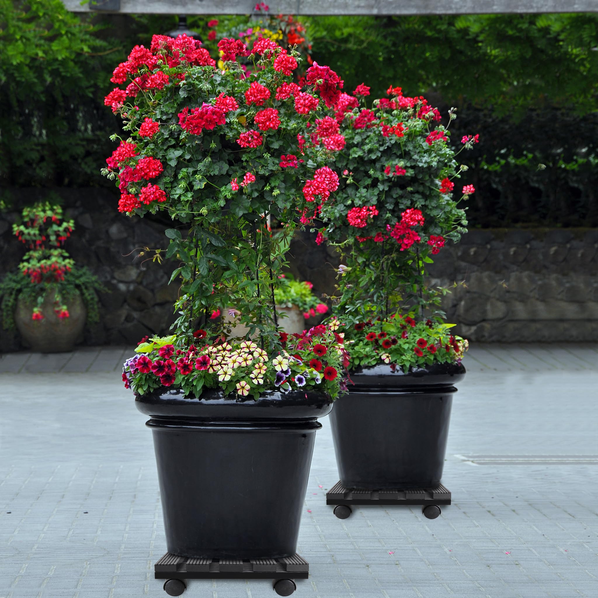 2 ruedas para plantas para exteriores, 30 x 30 cm, posavasos con ruedas giratorias 360°, hasta 100 kg, para sombrilla, cubo de basura, barril de lluvia, maceta para plantas (antracita)