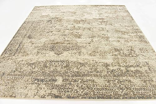 Miniatura 5 de Unique Loom Tuareg Collection - Alfombra abstracta tradicional vintage envejecida, 8 x 8 pies, beigemarrón