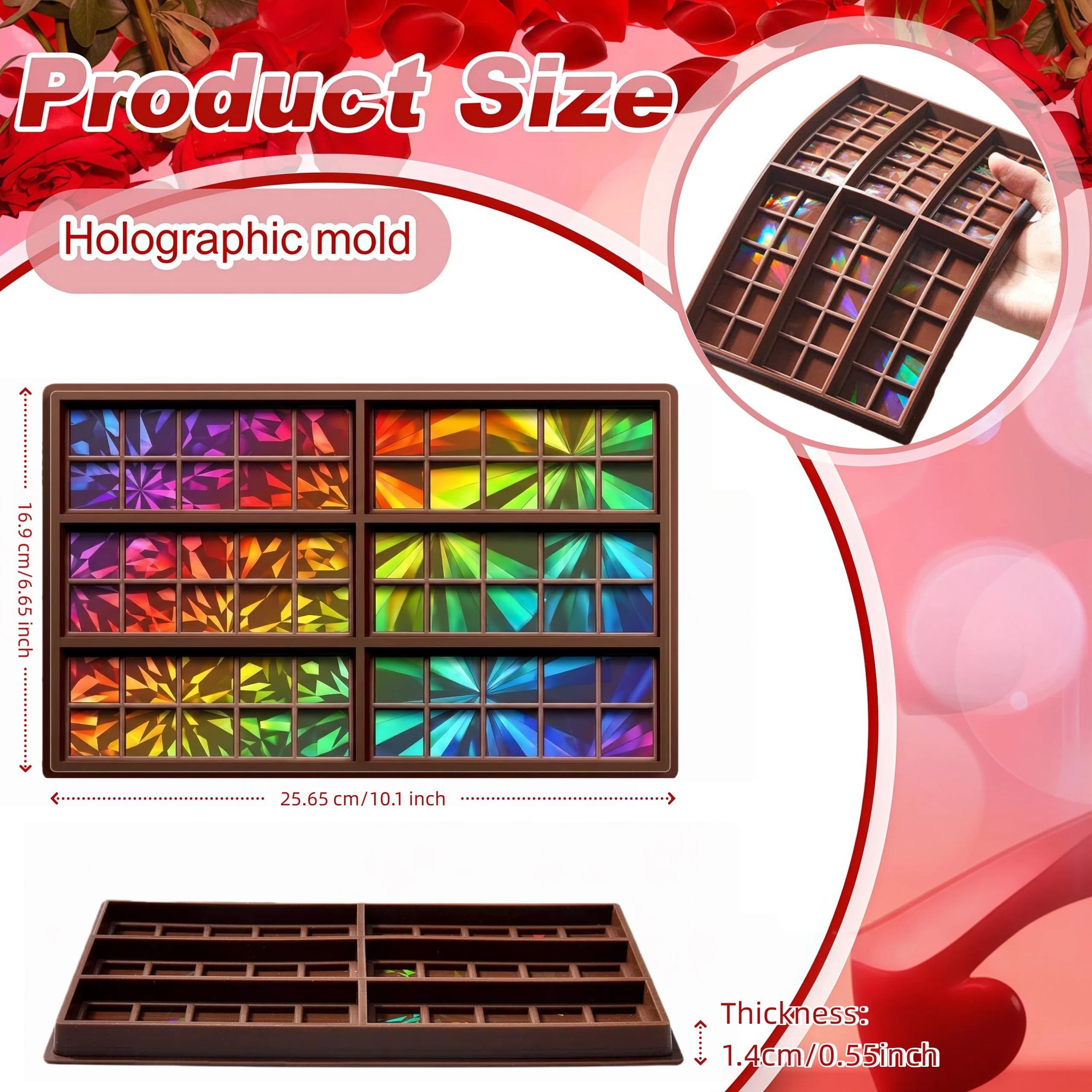 Ziliny Moldes holográficos de chocolate, moldes de resina holográfica, moldes de silicona para chocolate, moldes de silicona para chocolate, moldes reutilizables para hornear (estilo clásico)