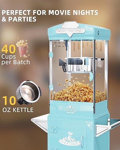Miniatura 2 de Máquina de palomitas de maíz comercial de 10 oz, máquina de palomitas con hervidor desmontable fácil, carrito de máquina de palomitas de estilo de