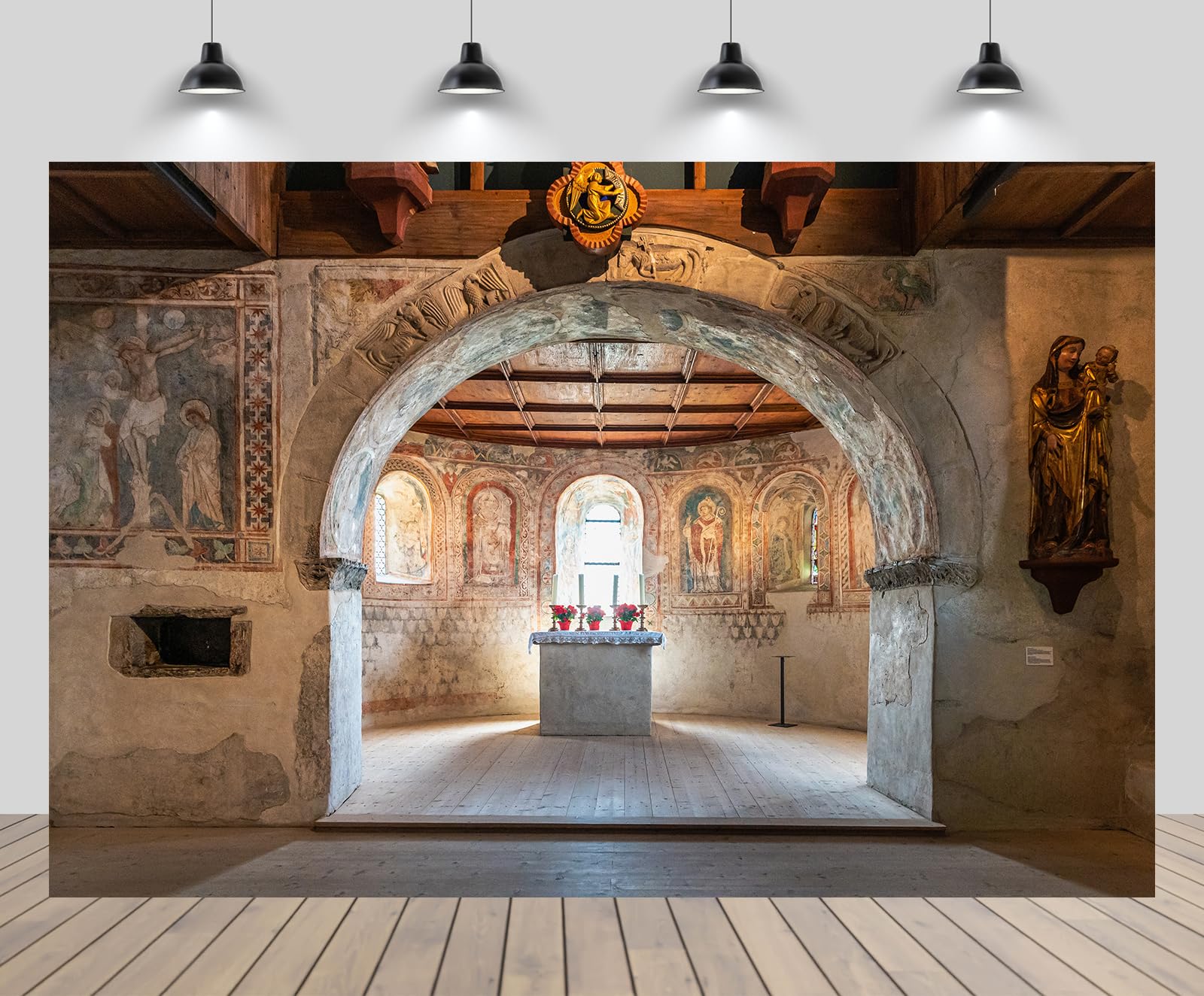 BELECO 5x4ft Fabric Gothic Wall Backdrop Gothic Pointed Arches Church Outside Wall Background Medieval Castle Religious Wedding Portrait Decorations Photo Booth Props - View #2