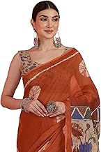SIRIL Women's Cotton Linen Printed Saree with Unstitched Blouse Piece