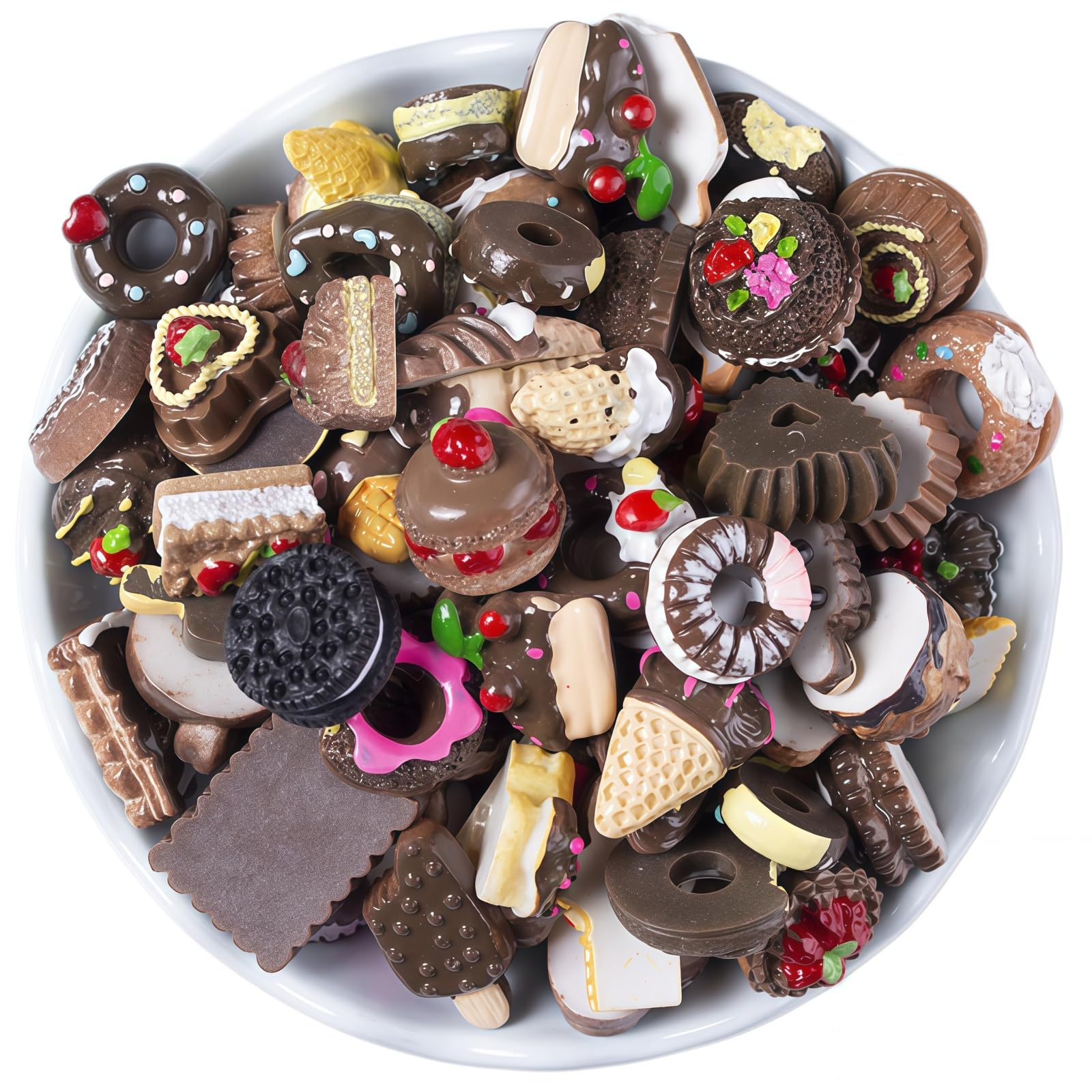 Ulalaza 50pcs Slime Charms Mixed Set Resin Flatback Making Supplies For DIY Craft Making And Ornament Scrapbooking Beads Assorted Candy Fruit Cake Ornament
