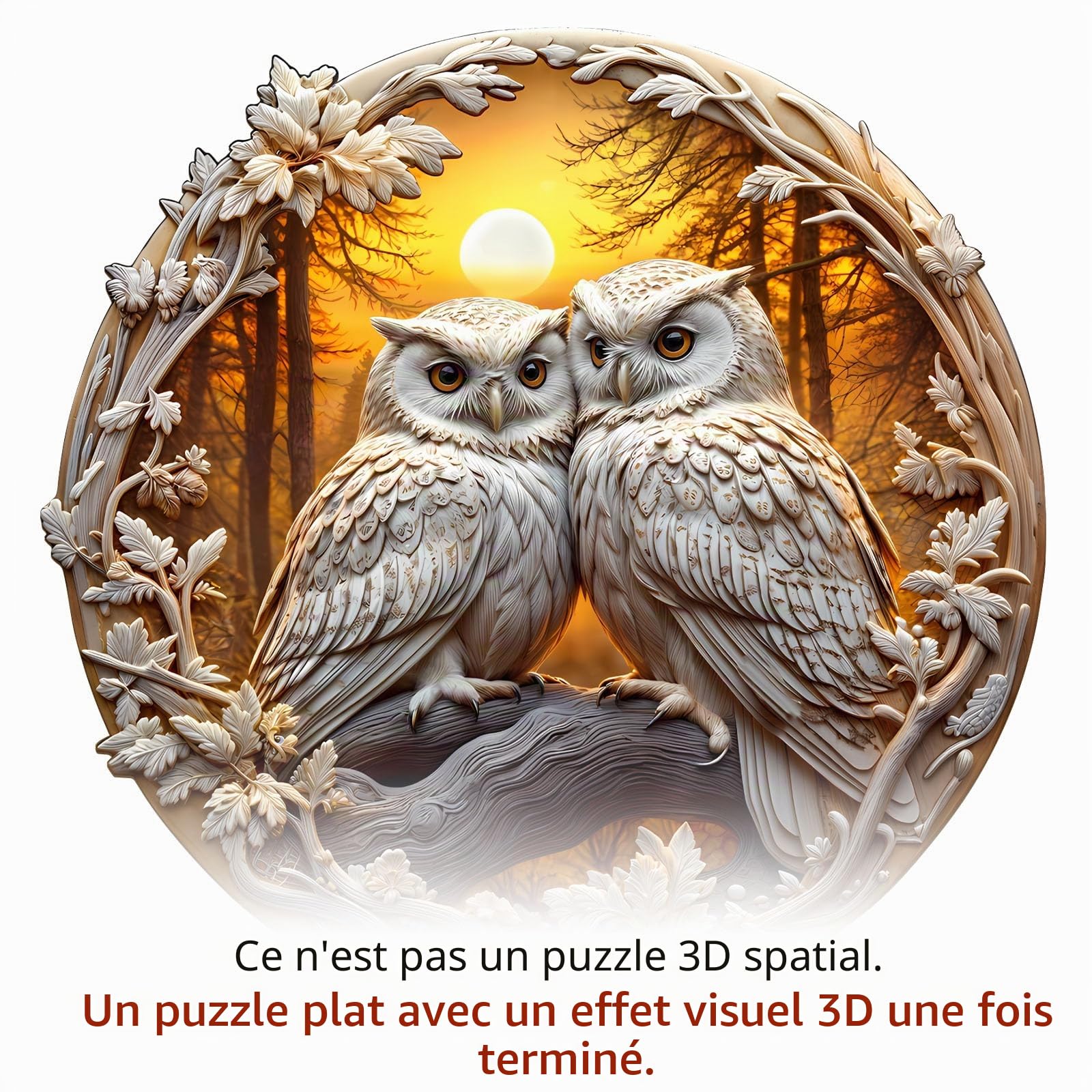 Puzzle en bois adulte 300 pièces hibou 3D puzzle en bois 34x33,5 cm puzzle en bois irrégulier unique en forme d'animal adulte beau cadeau pour la famille et les amis