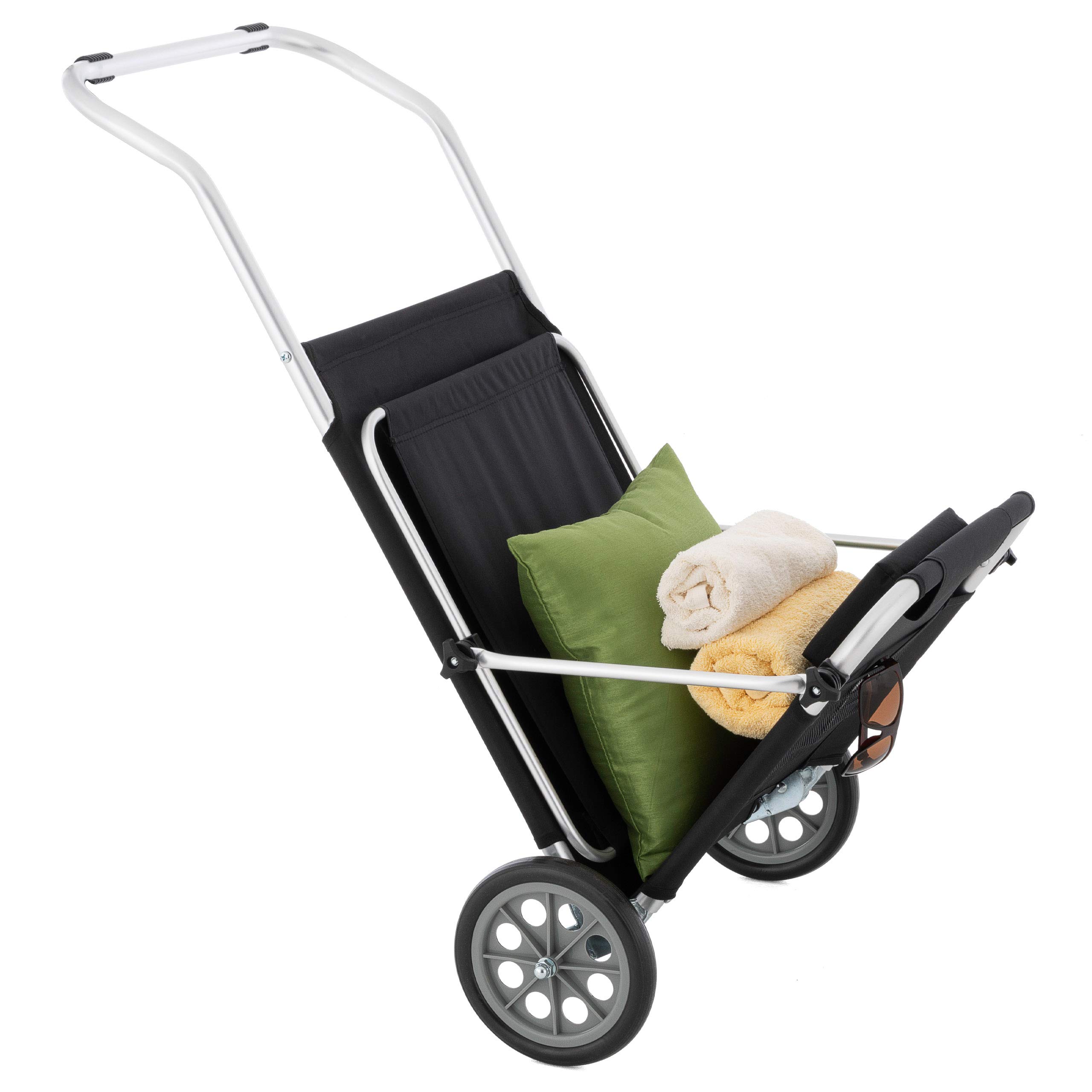 Nexos Trading Gartenliege Sonnenliege Liegestuhl Klappliege Räder und Sonnendach klappbare Liege aus Alu und Polyester Bespannung schwarz Trolleyfunktion