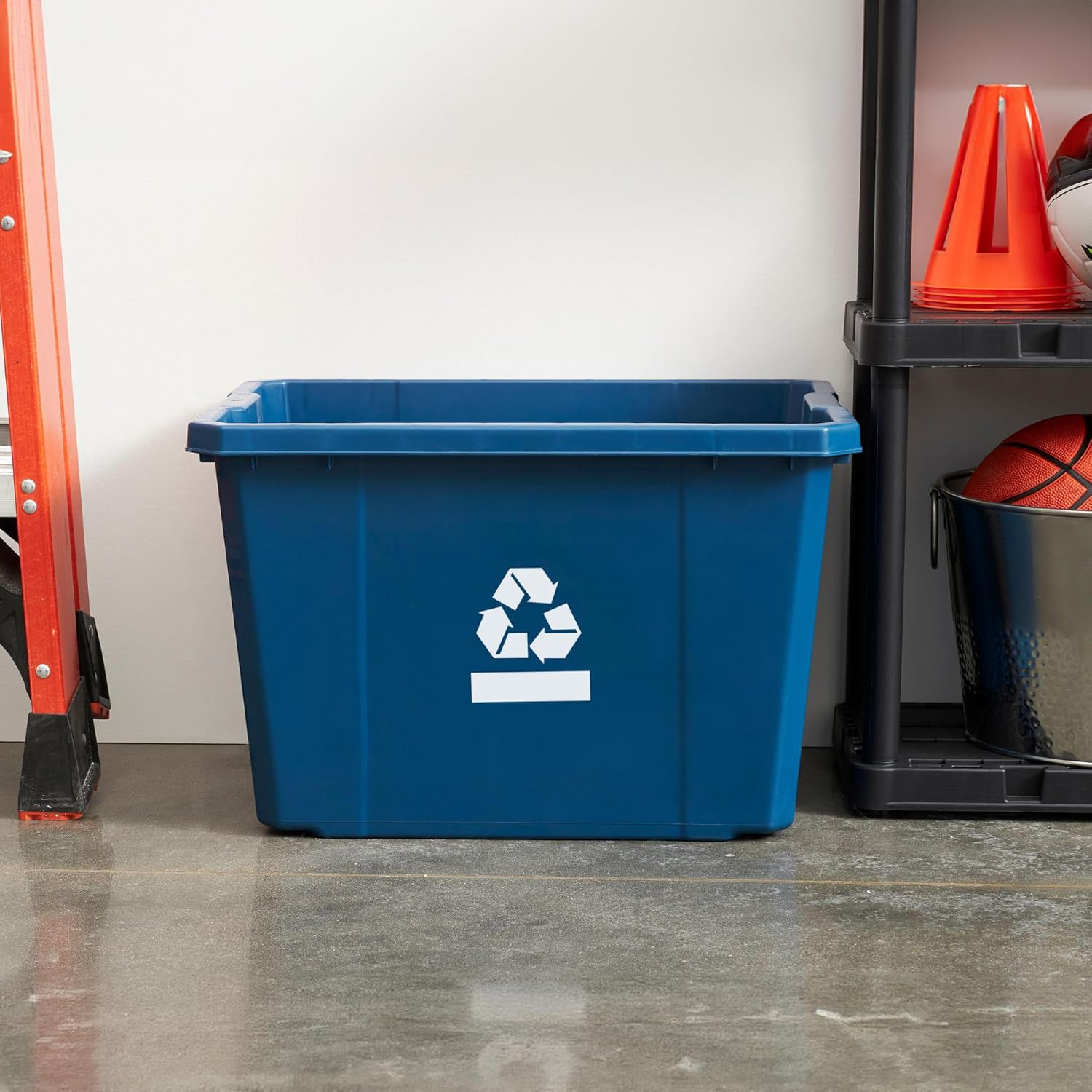 Gracious Living Medium Curbside Blue Box, Plastic 17 Gallon/64 Litre Home Trash Can Refuse and Recycling Bin Container with Built-in Handles (1 Pack)